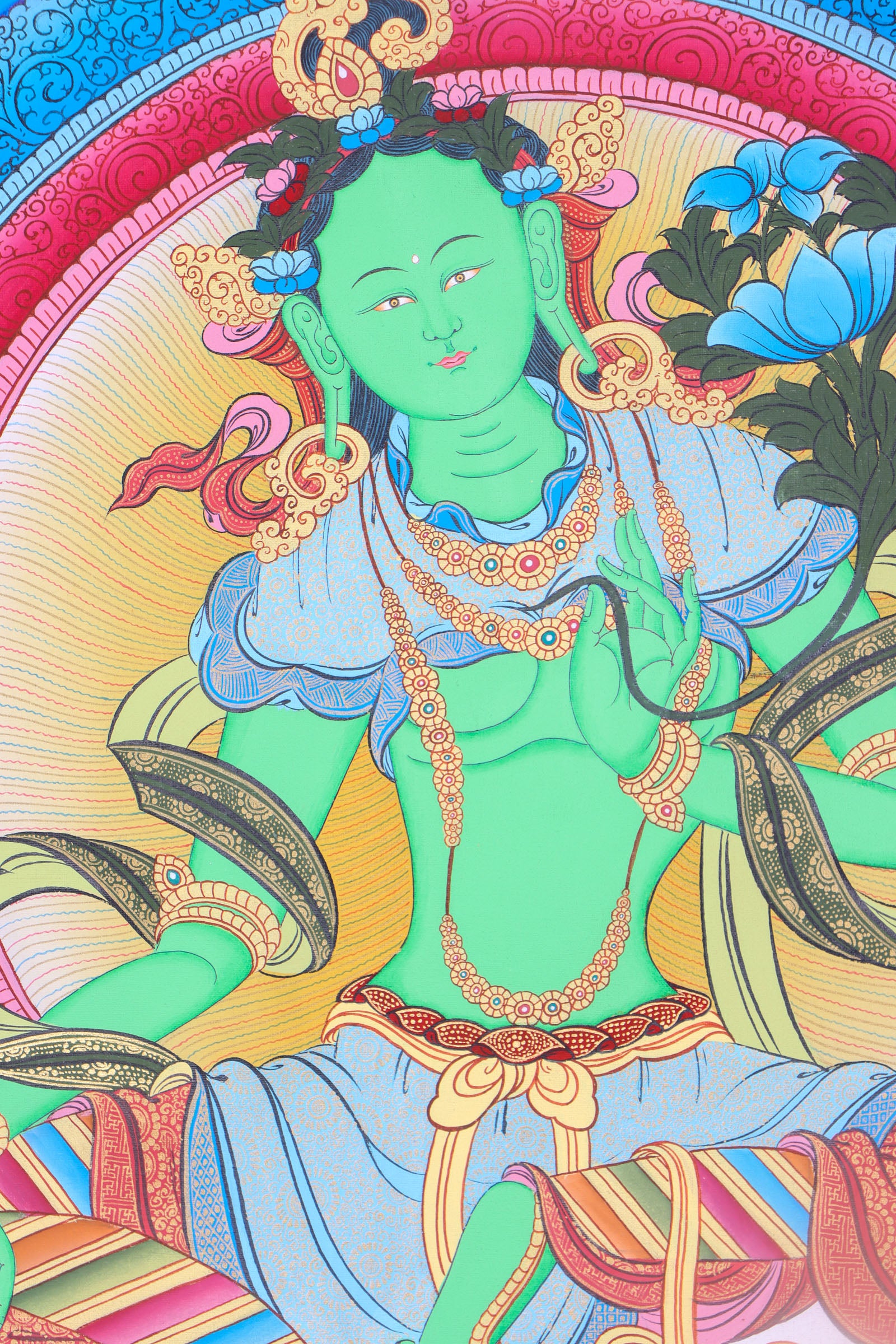 Green Tara Thangka Painting for wall decor.