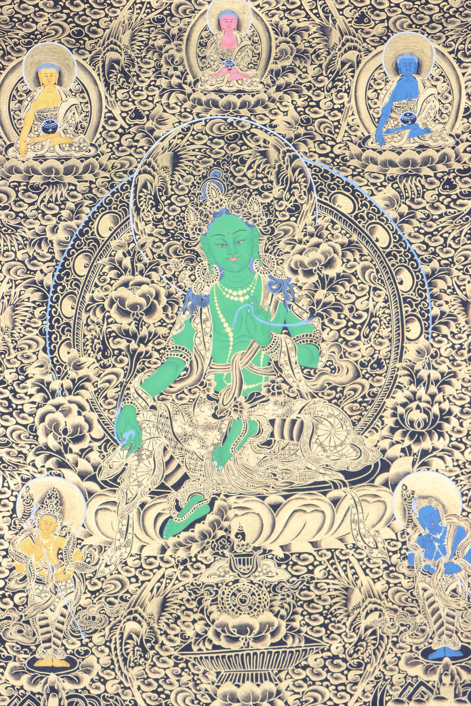 Green Tara Thangka Painting for meditation and devotion.