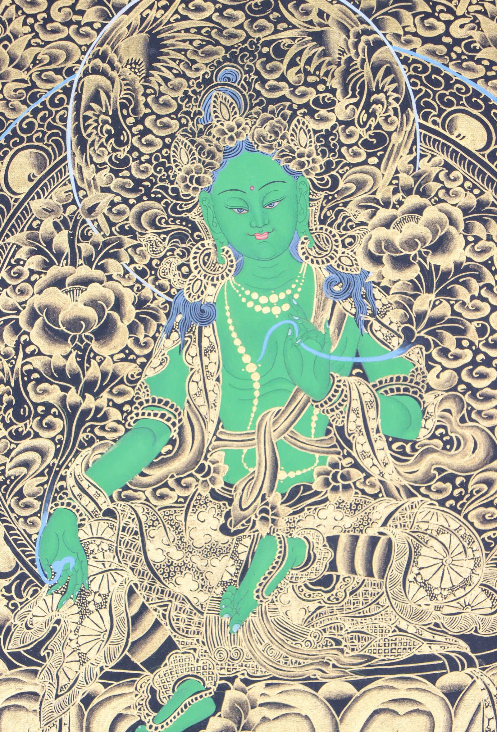 Green Tara Thangka Painting for meditation and devotion.
