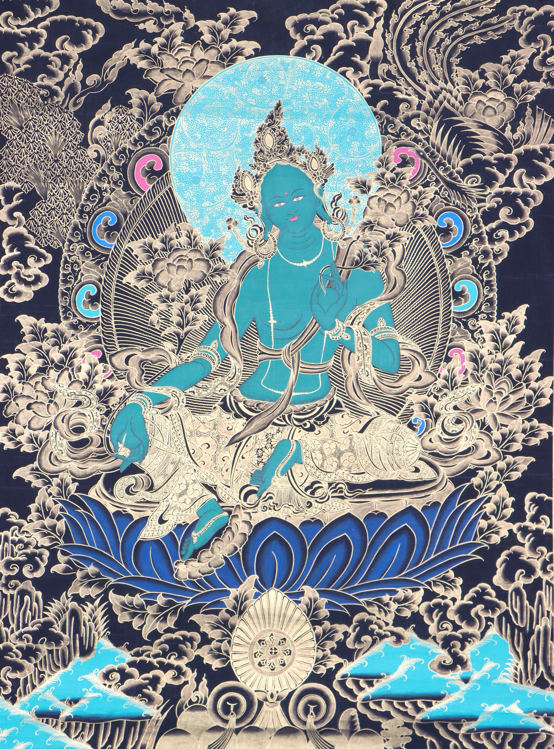 Green Tara Thangka Painting for meditation.