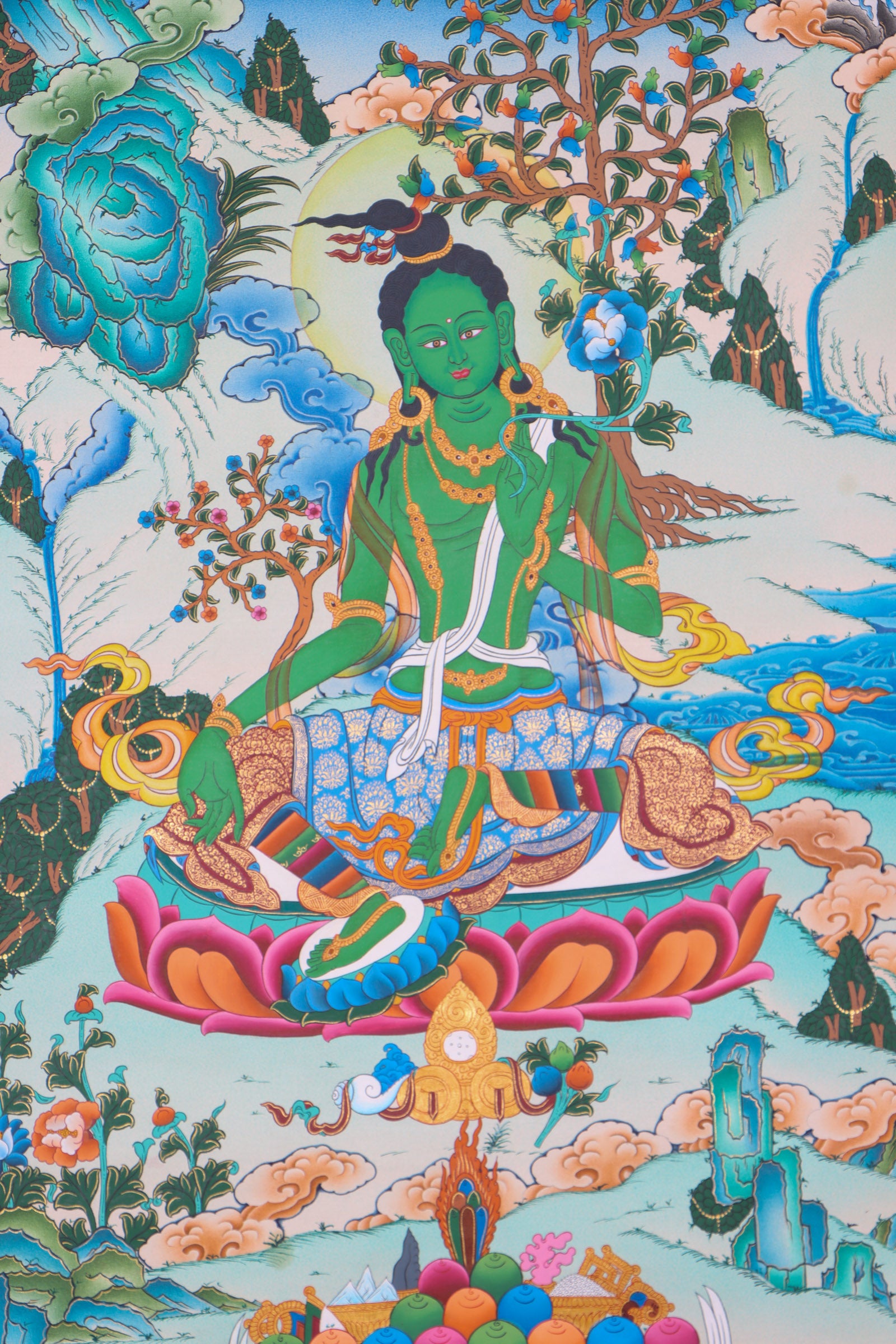 Green Tara Thangka for wall decor.