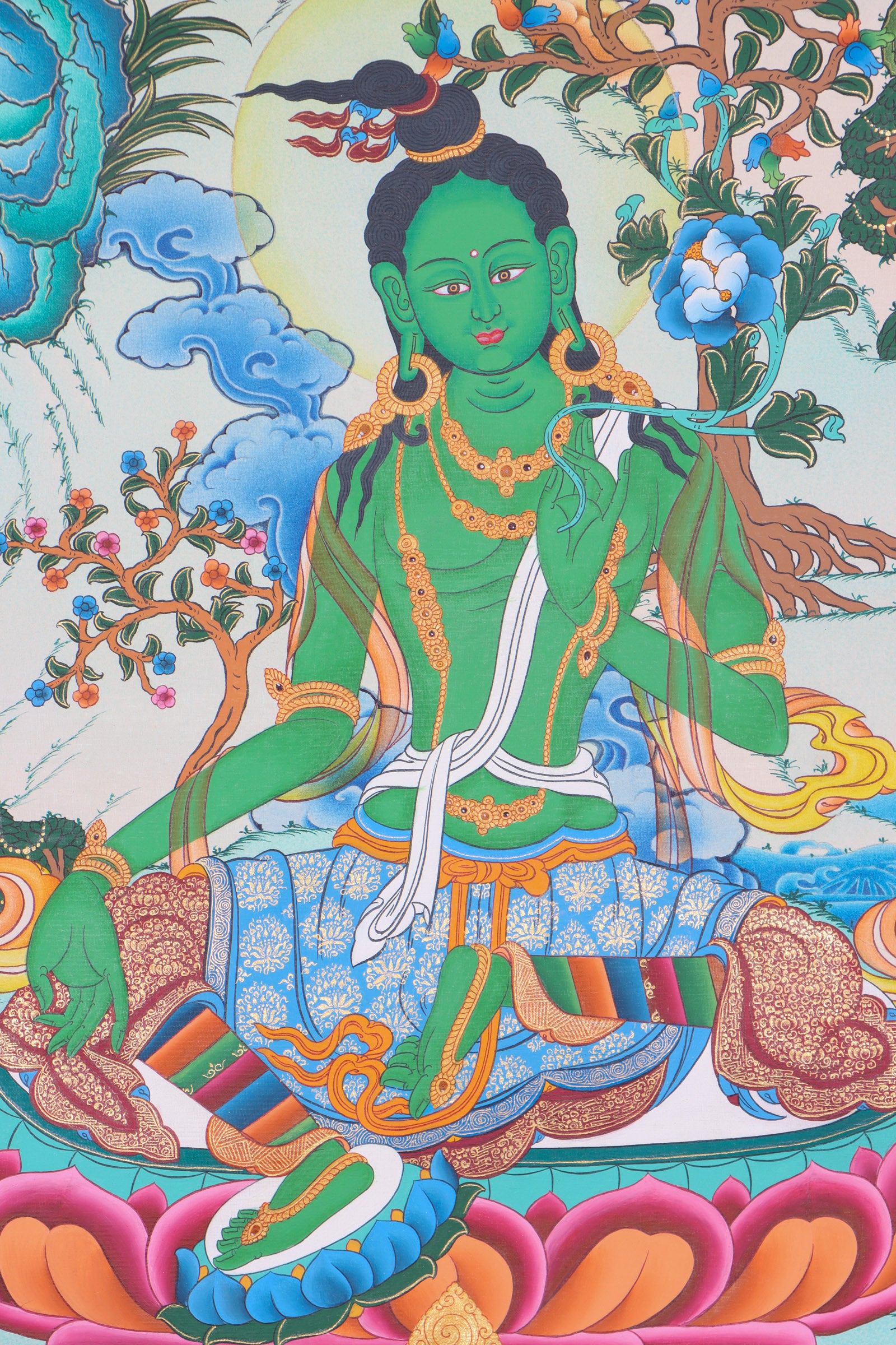Green Tara Thangka for wall decor.