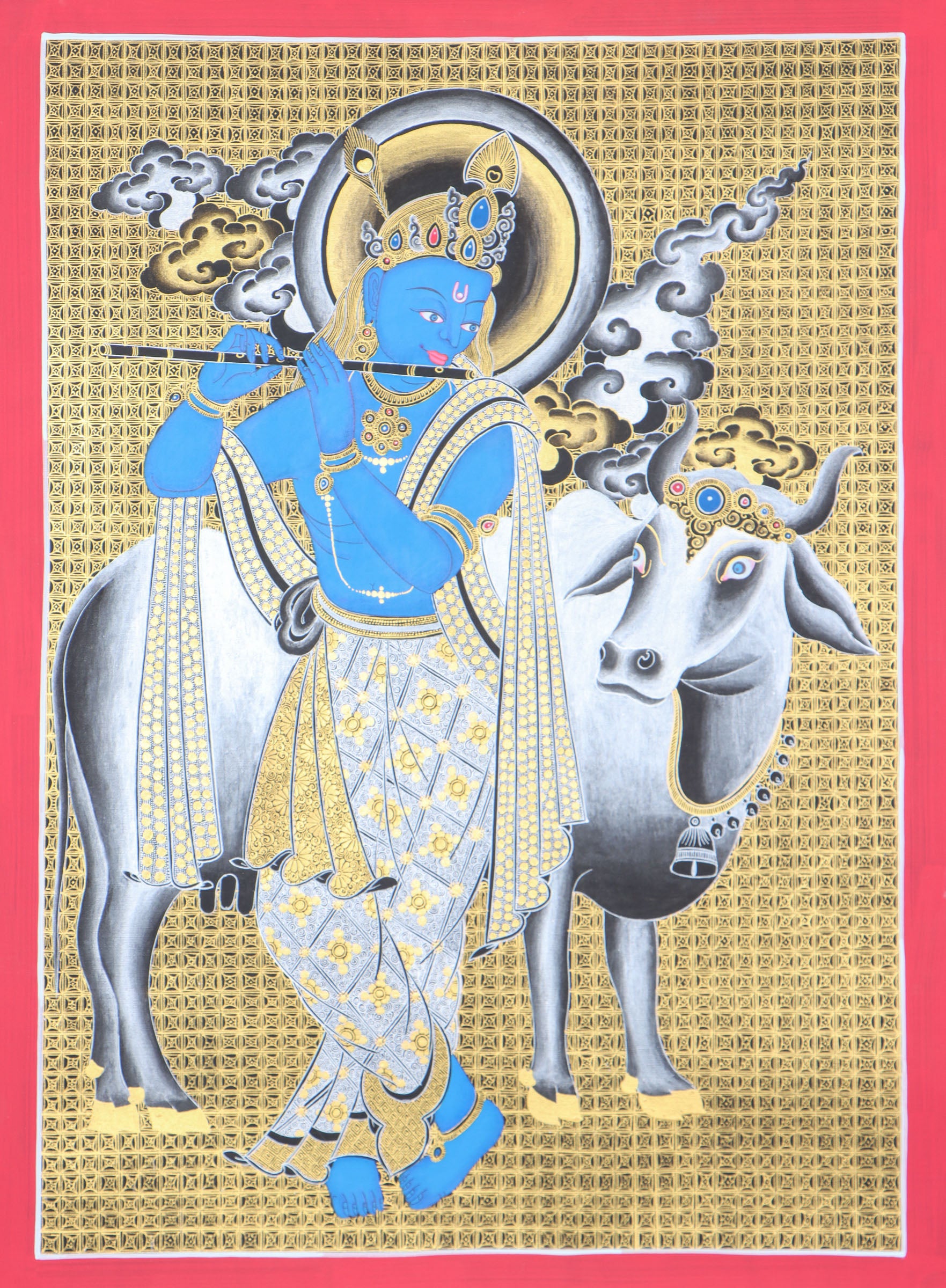 Krishna Thangka for prayer and wall decor.