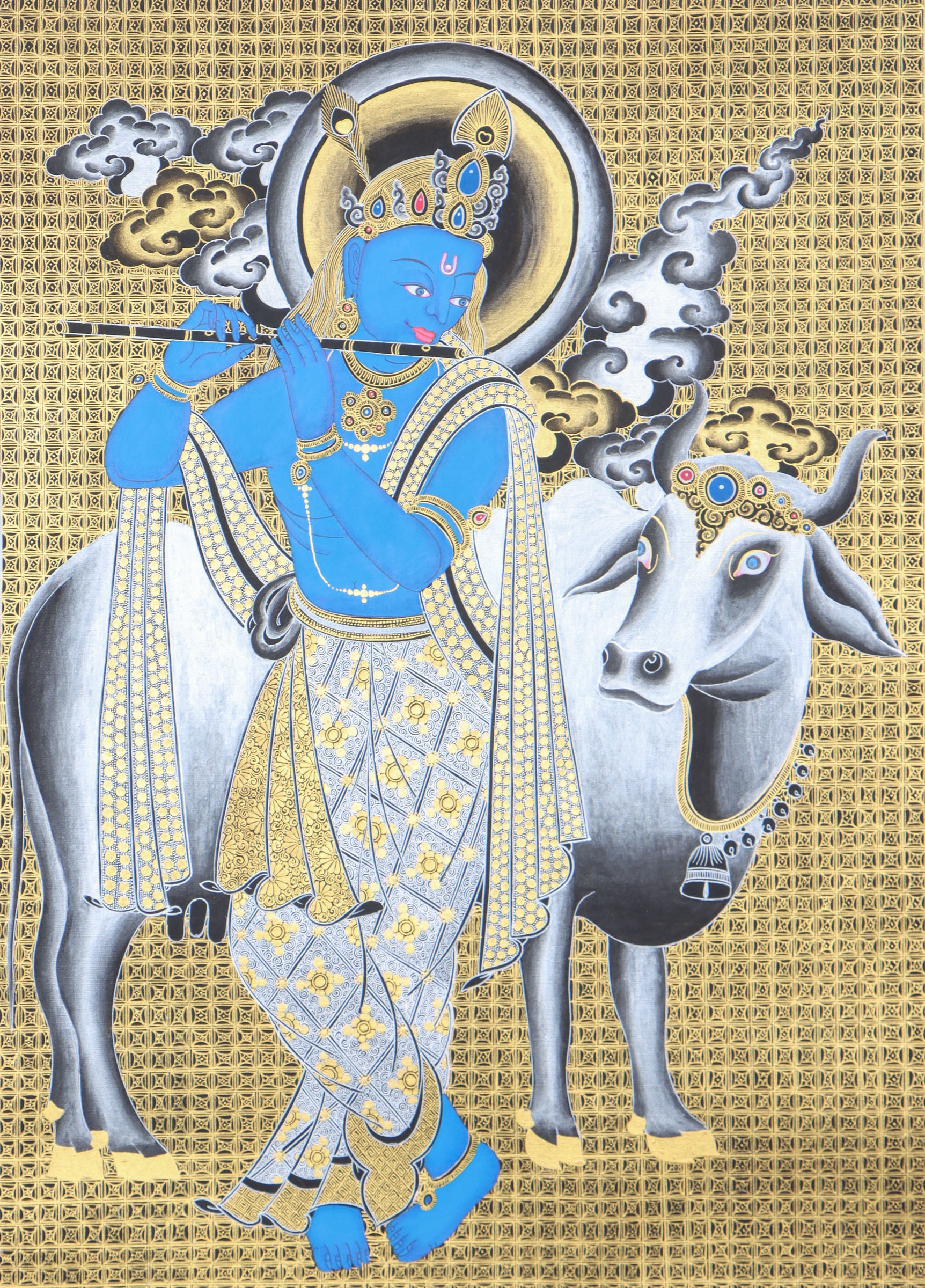 Krishna Thangka for prayer and wall decor.