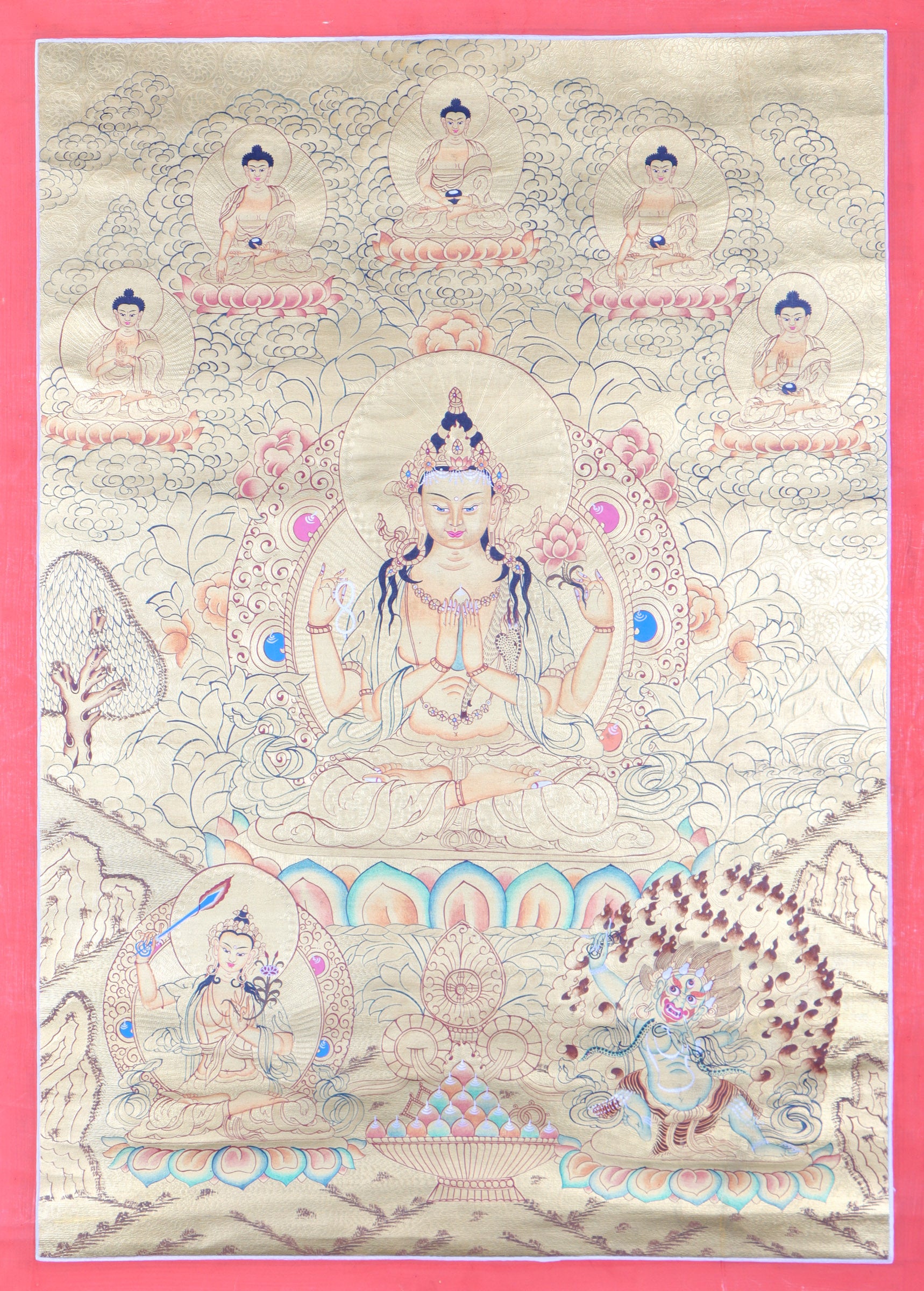 Chengresi Thangka Painting for wall decor.