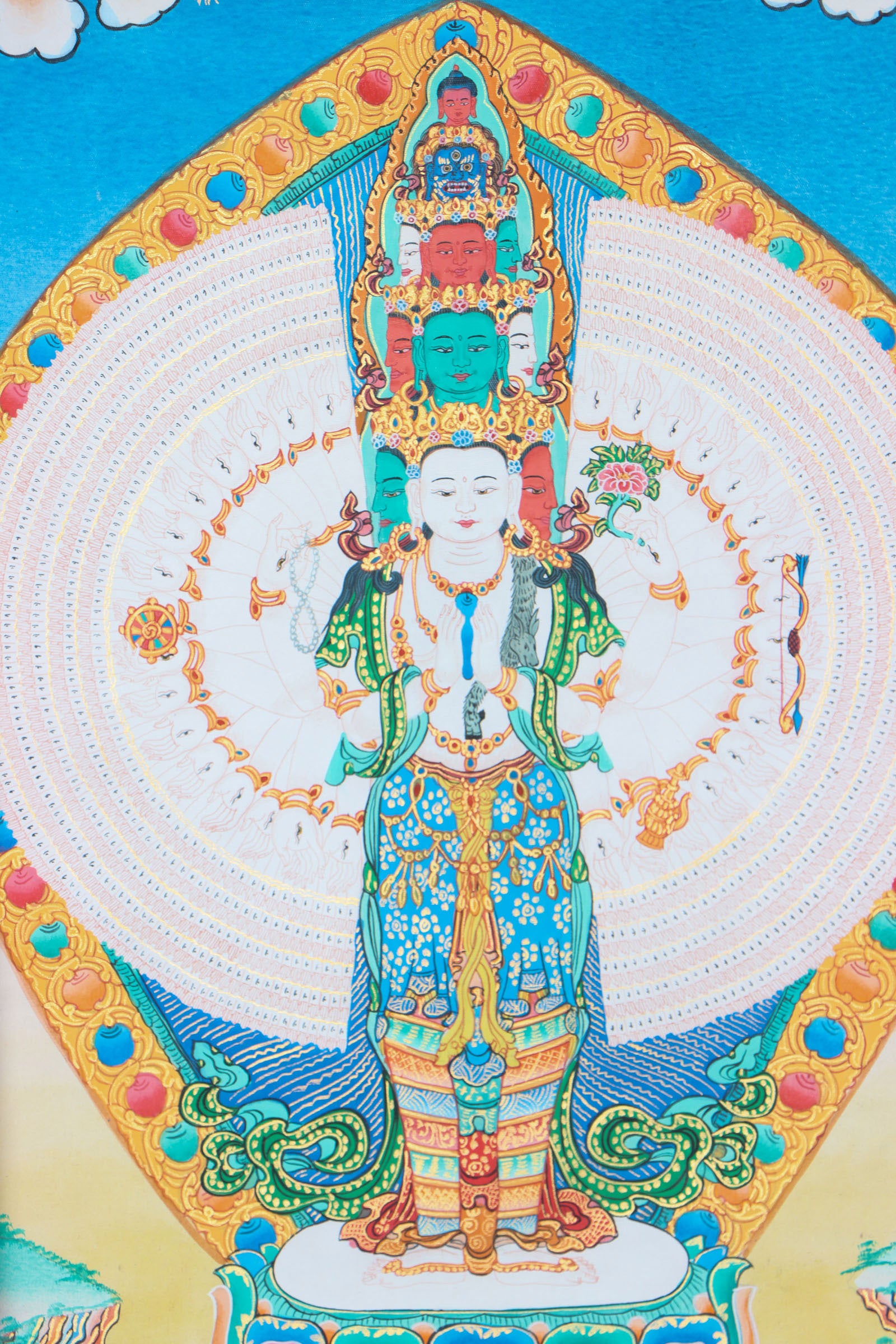 Avalokiteshvara Brocade Thangka Painting for prayer.