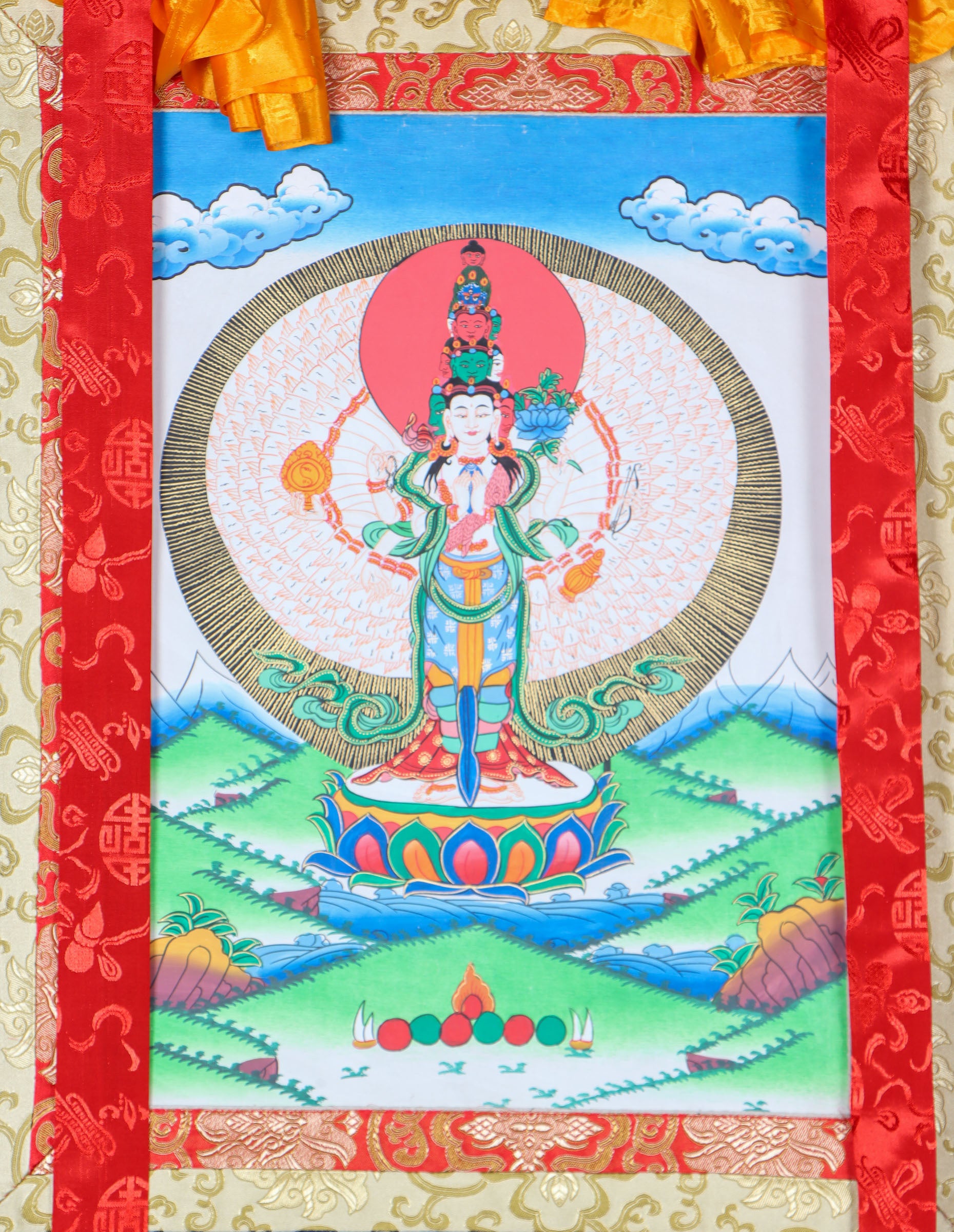 Avalokiteshvara Brocade Thangka for spirituality.