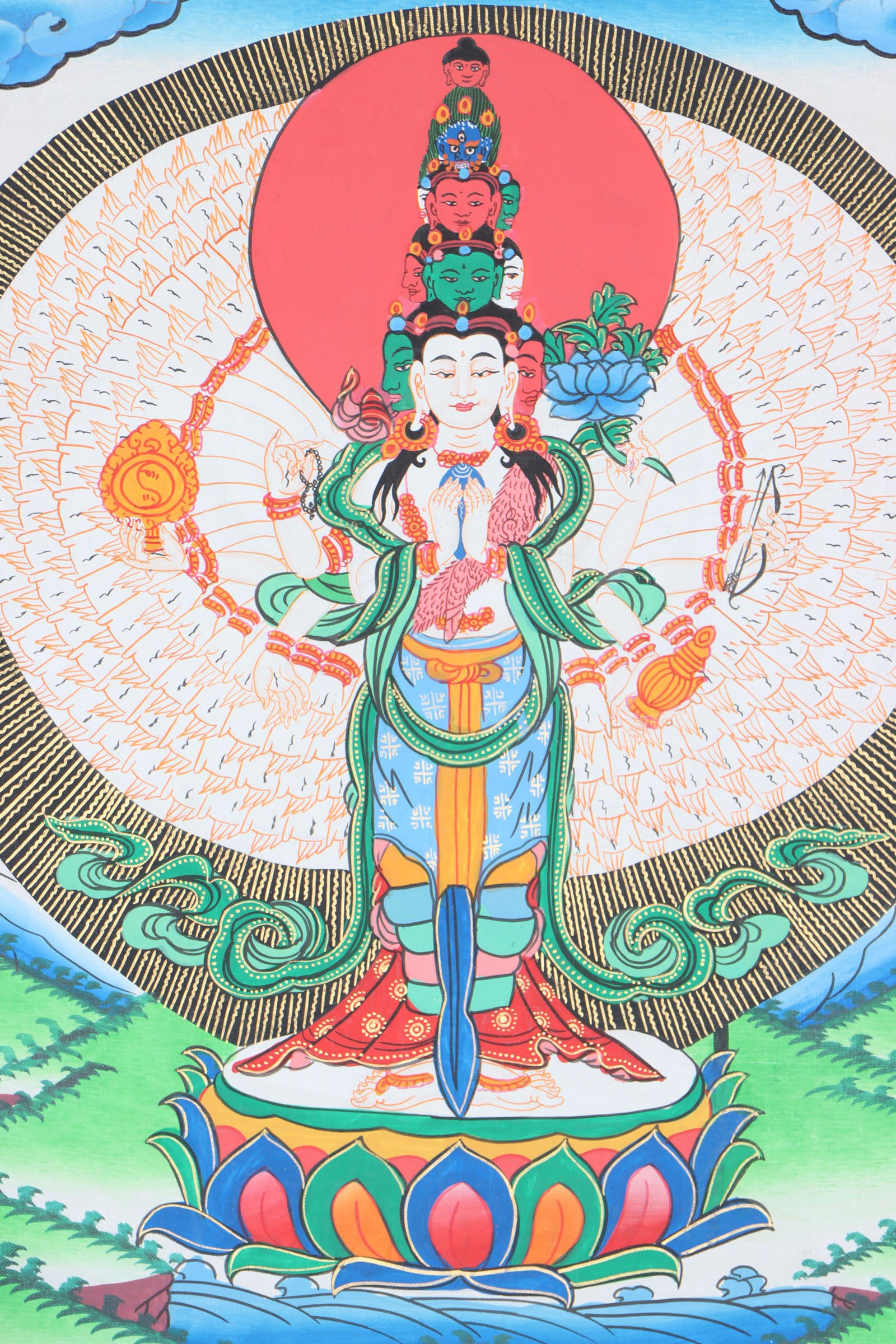 Avalokiteshvara Brocade Thangka for spirituality.