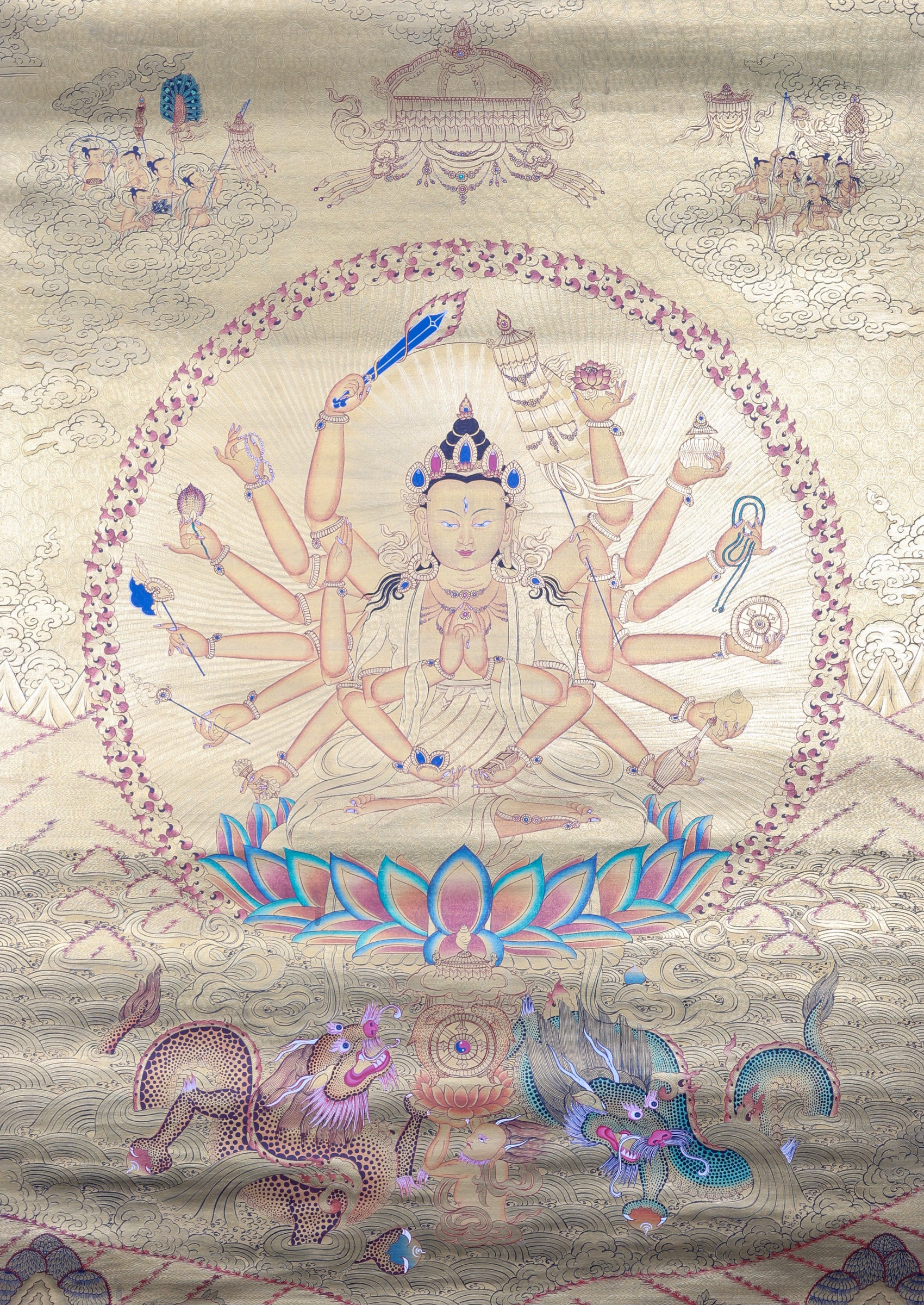 Chundi Thangka Painting for wisdom and compassion.