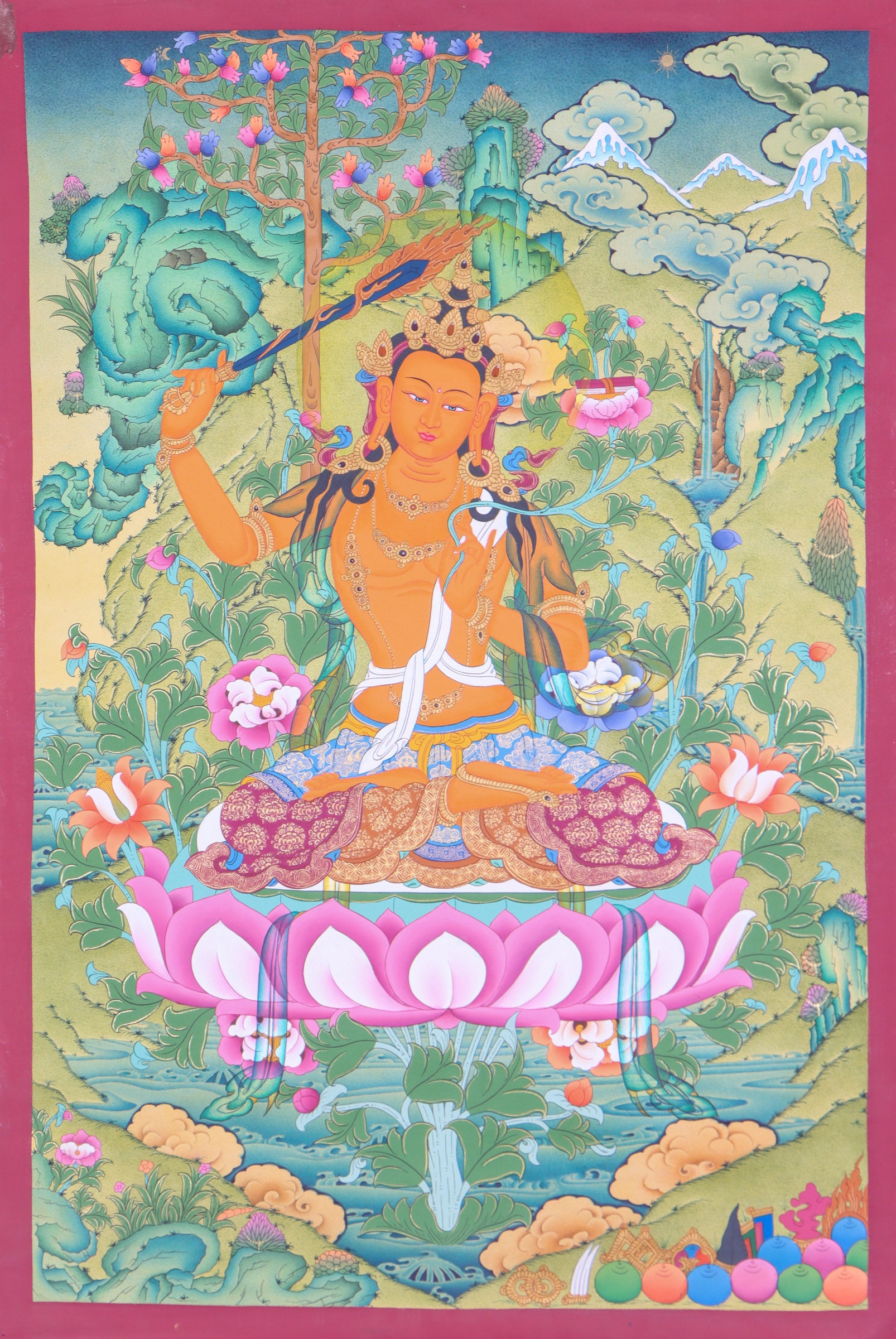 Manjushri Thangka Painting for wall decor.
