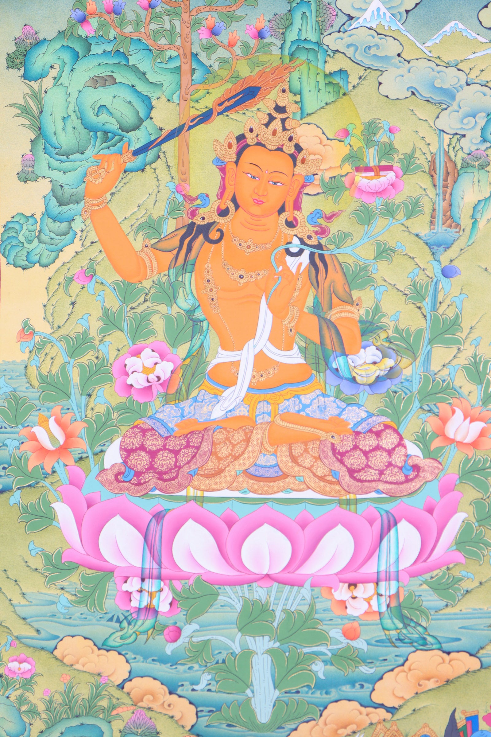 Manjushri Thangka Painting for wall decor.