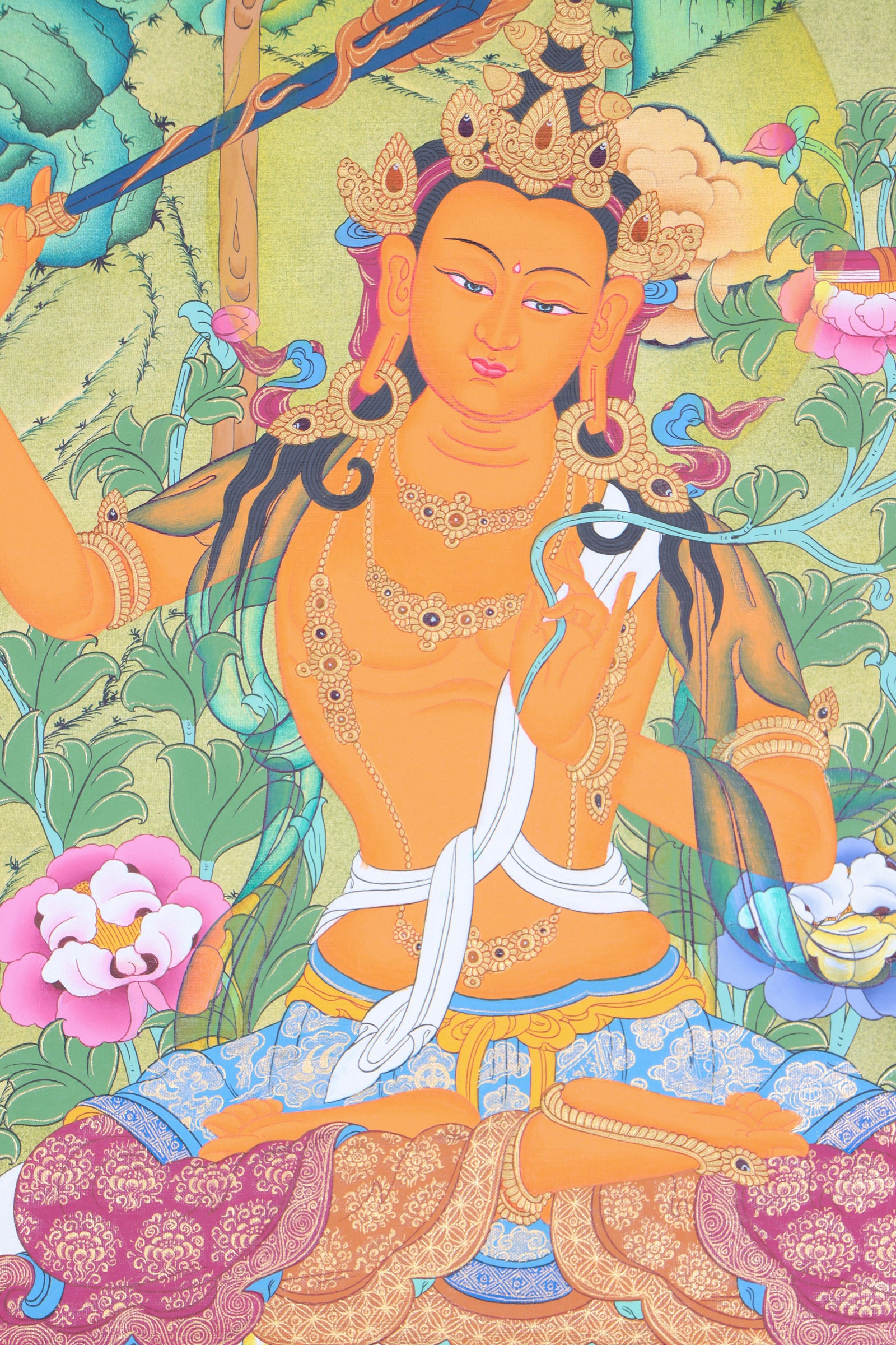 Manjushri Thangka Painting for wall decor.