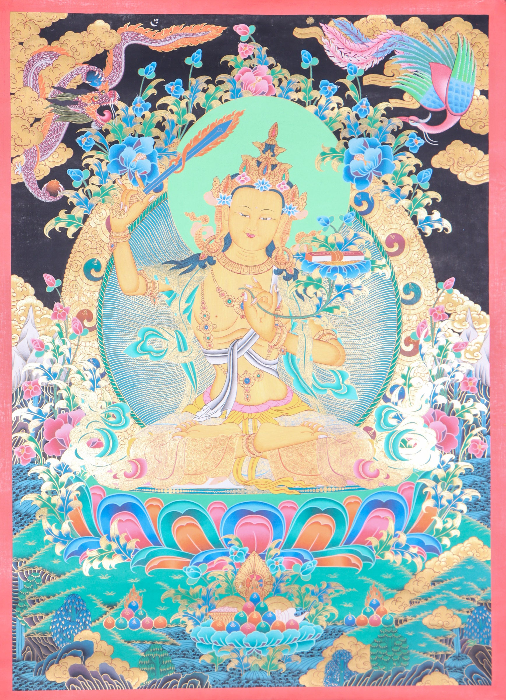 Manjushri Thangka Painting for wisdom and enlightment.