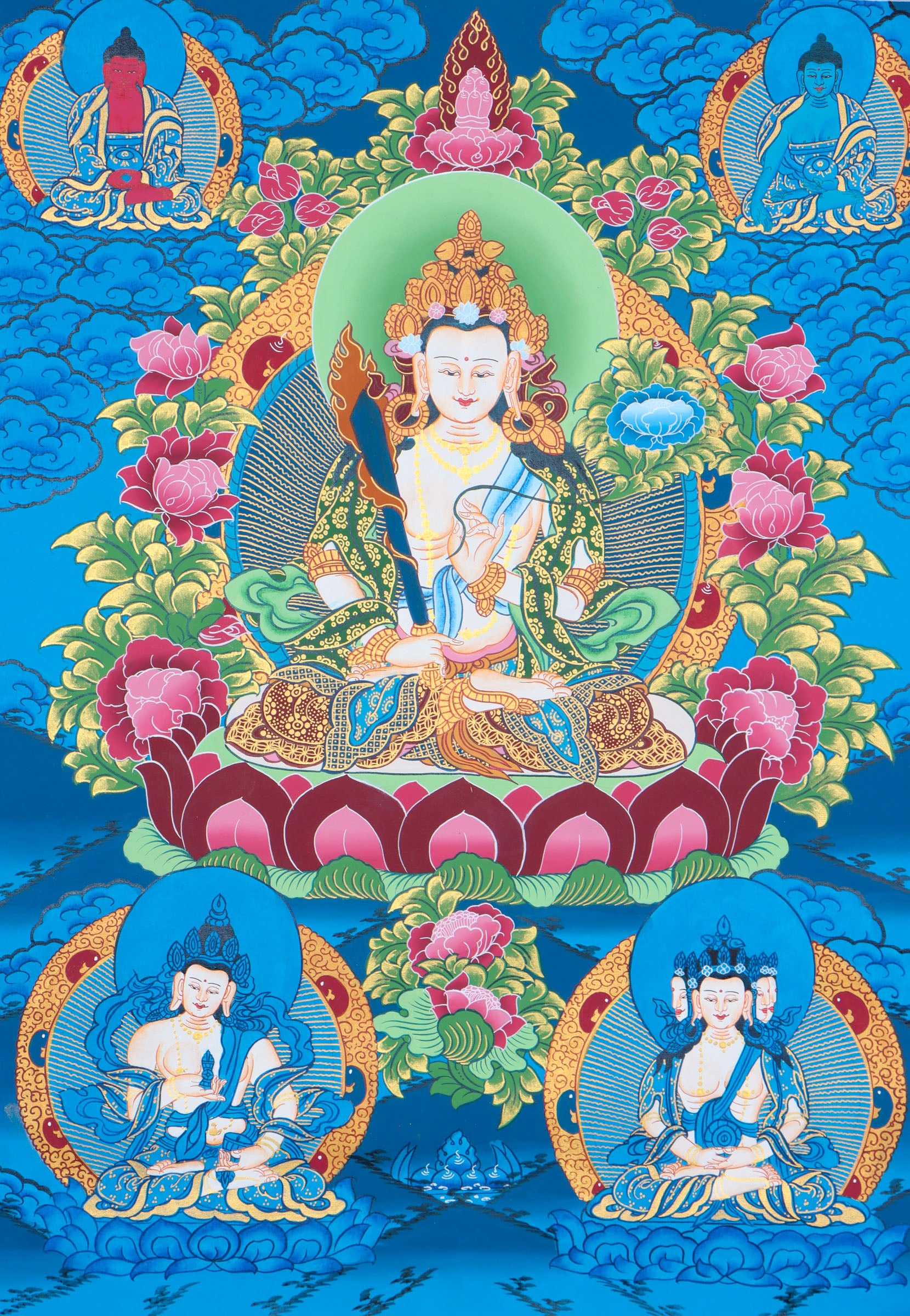 Manjushri Thangka for wall decor and meditation.