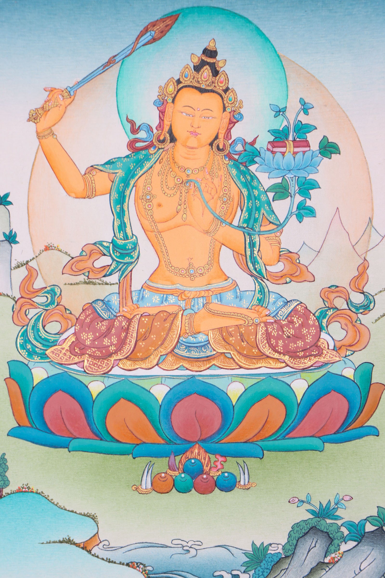 Manjushree Thangka for rituals, ceremonies, and meditation sessions .
