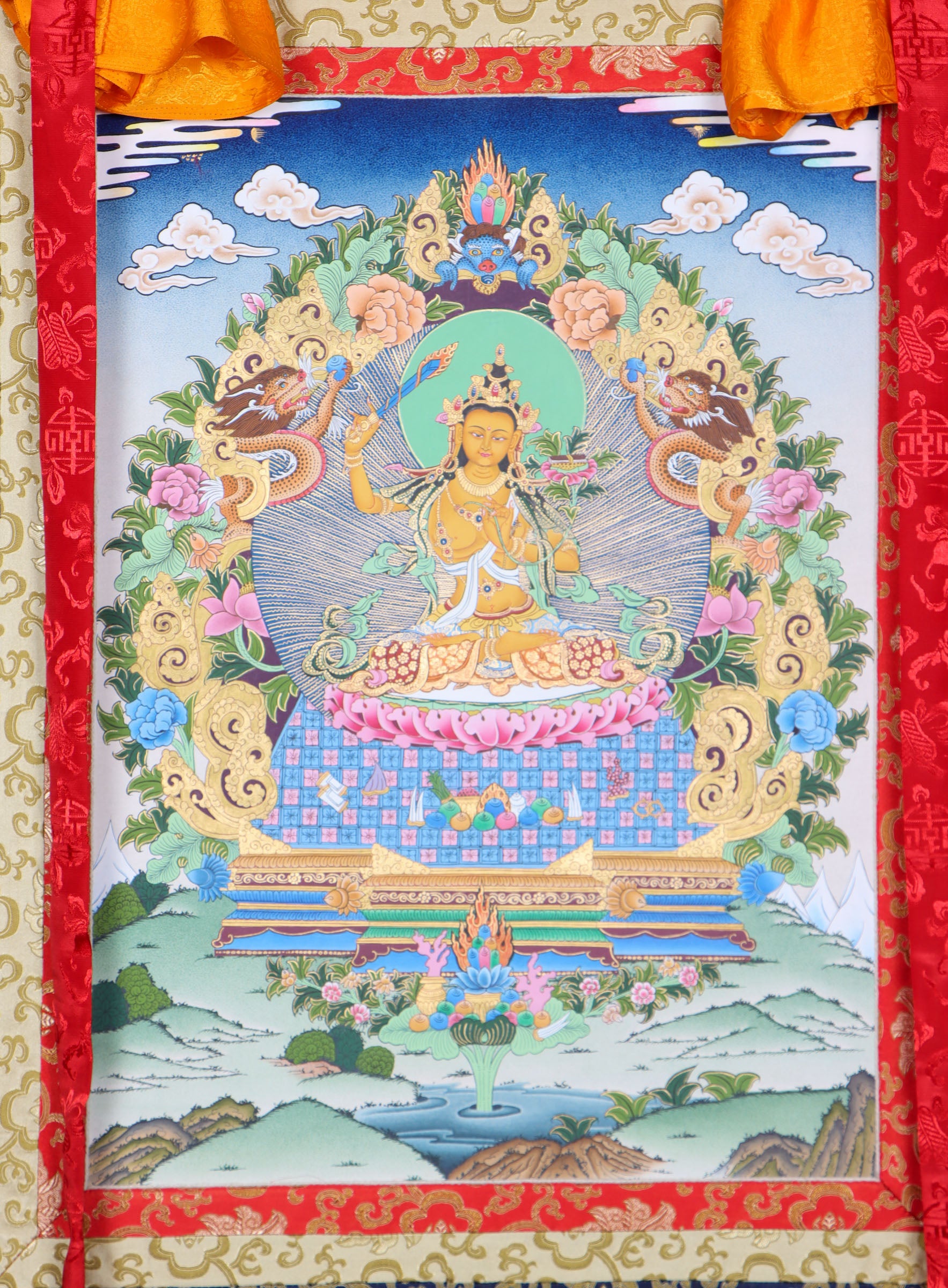 Manjushri Brocade Thangka Painting for meditation.
