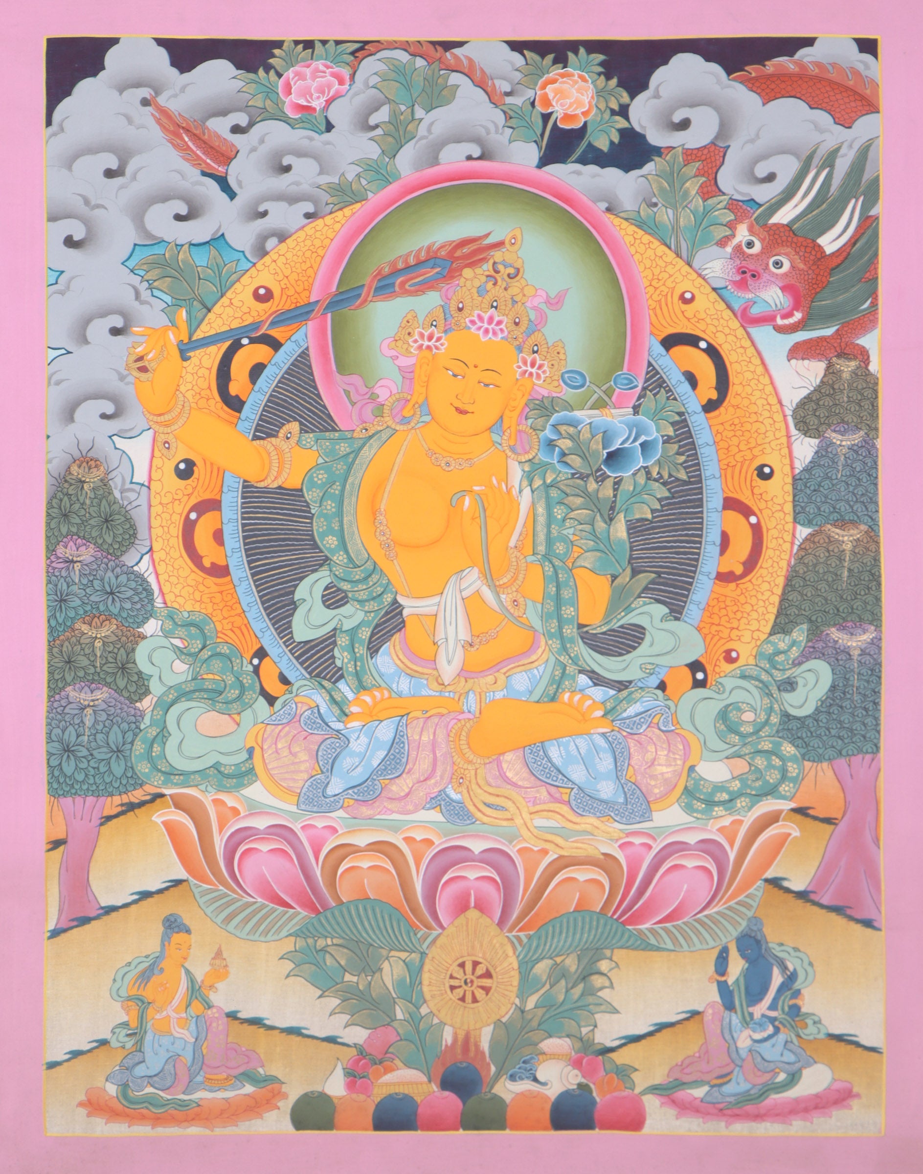 Tibetan Manjushri Thangka for wall hanging.