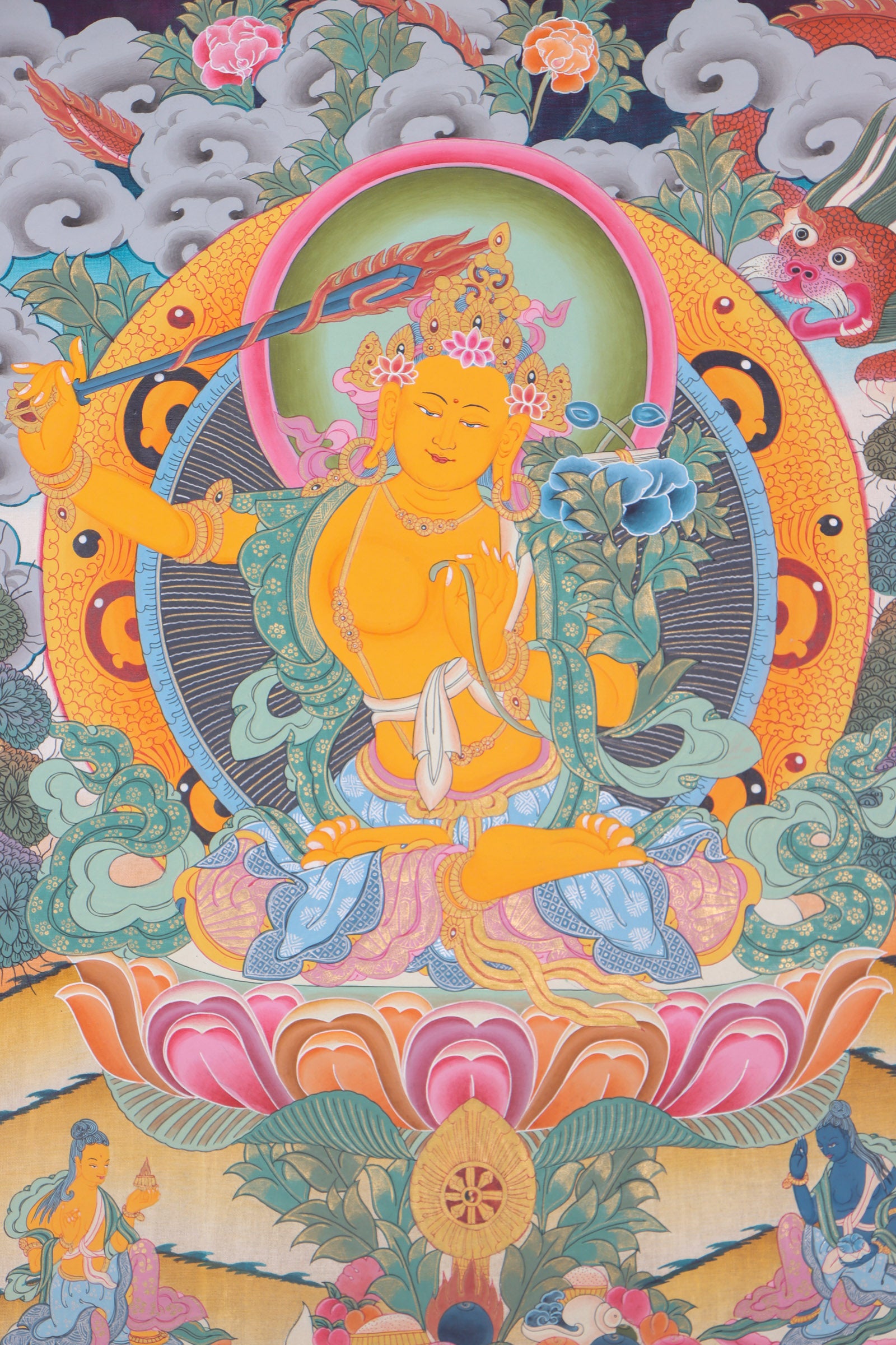 Tibetan Manjushri Thangka for wall hanging.