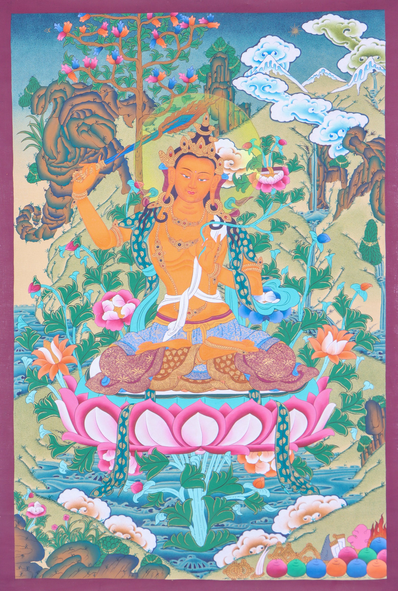 Manjushri Thangka Painting for spiritual progression.