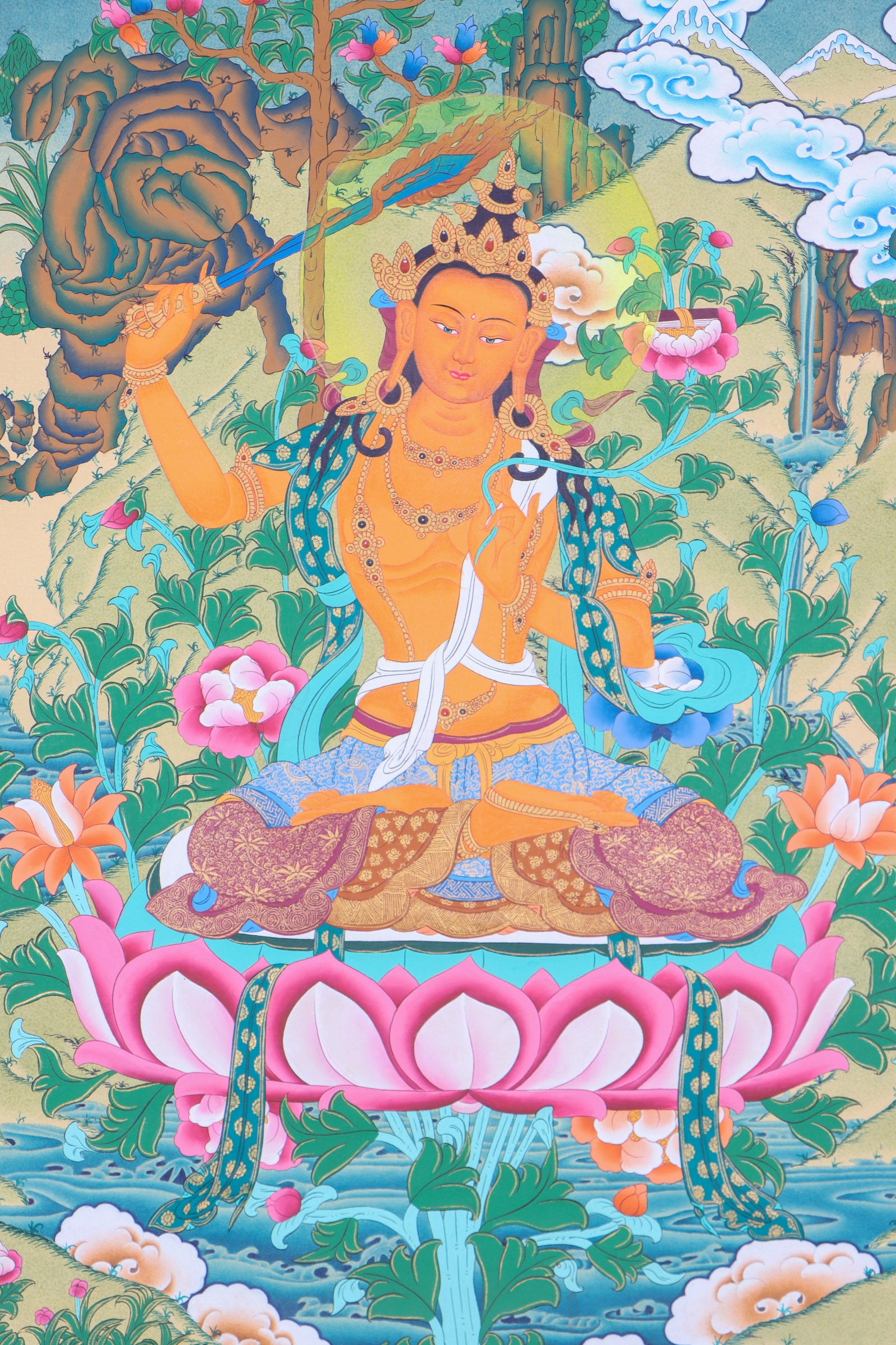 Manjushri Thangka Painting for spiritual progression.