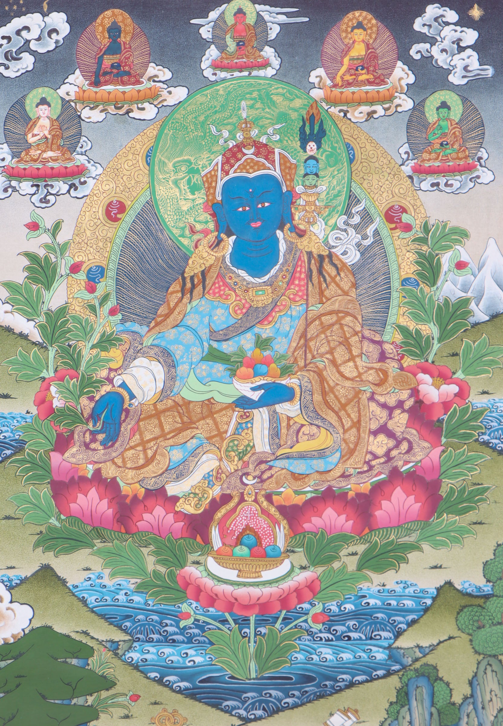 Medicine Guru Thangka Painting for physical and mental wellbeing.
