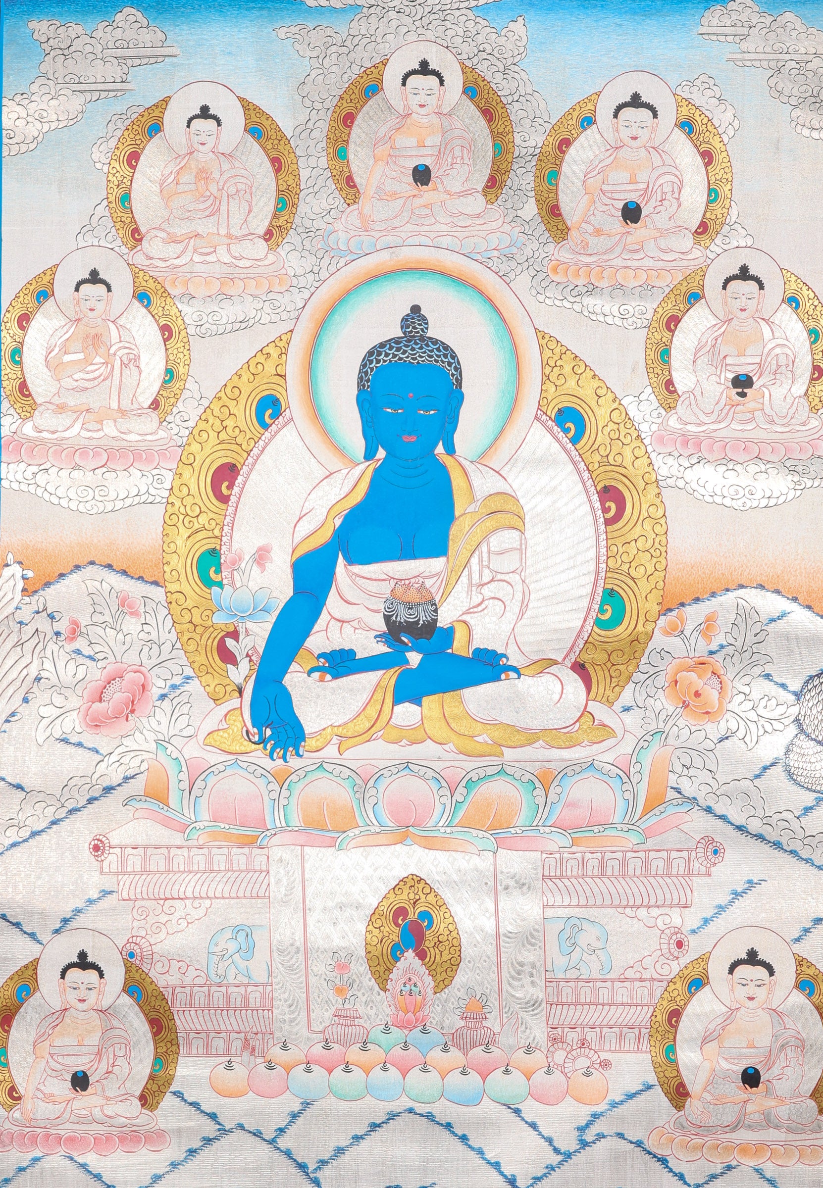 Medicine Buddha Thangka Painting for physical and spiritual well-being.