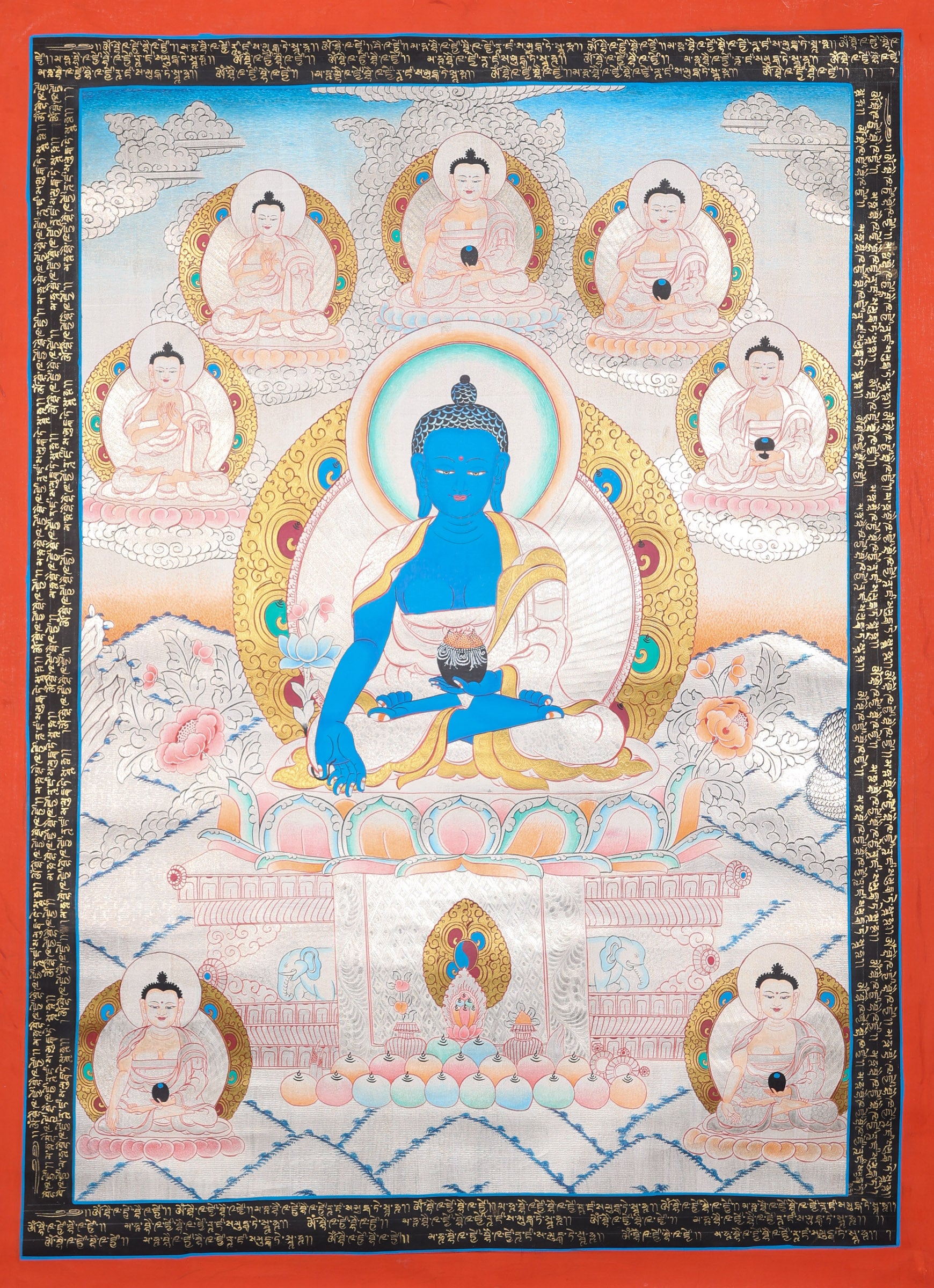 Medicine Buddha Thangka Painting for physical and spiritual well-being.