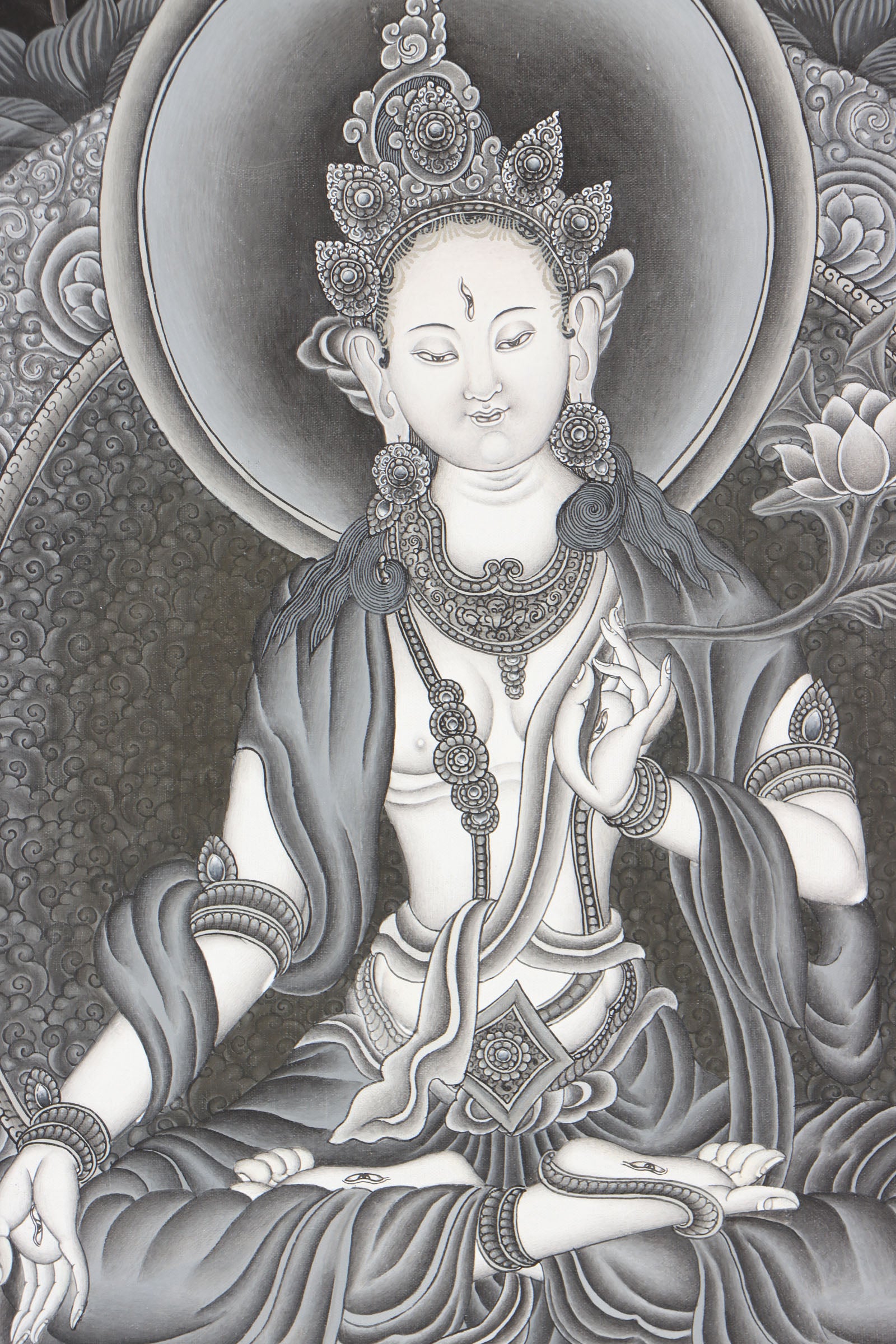 Newari White Tara Thangka Painting for wall decor.