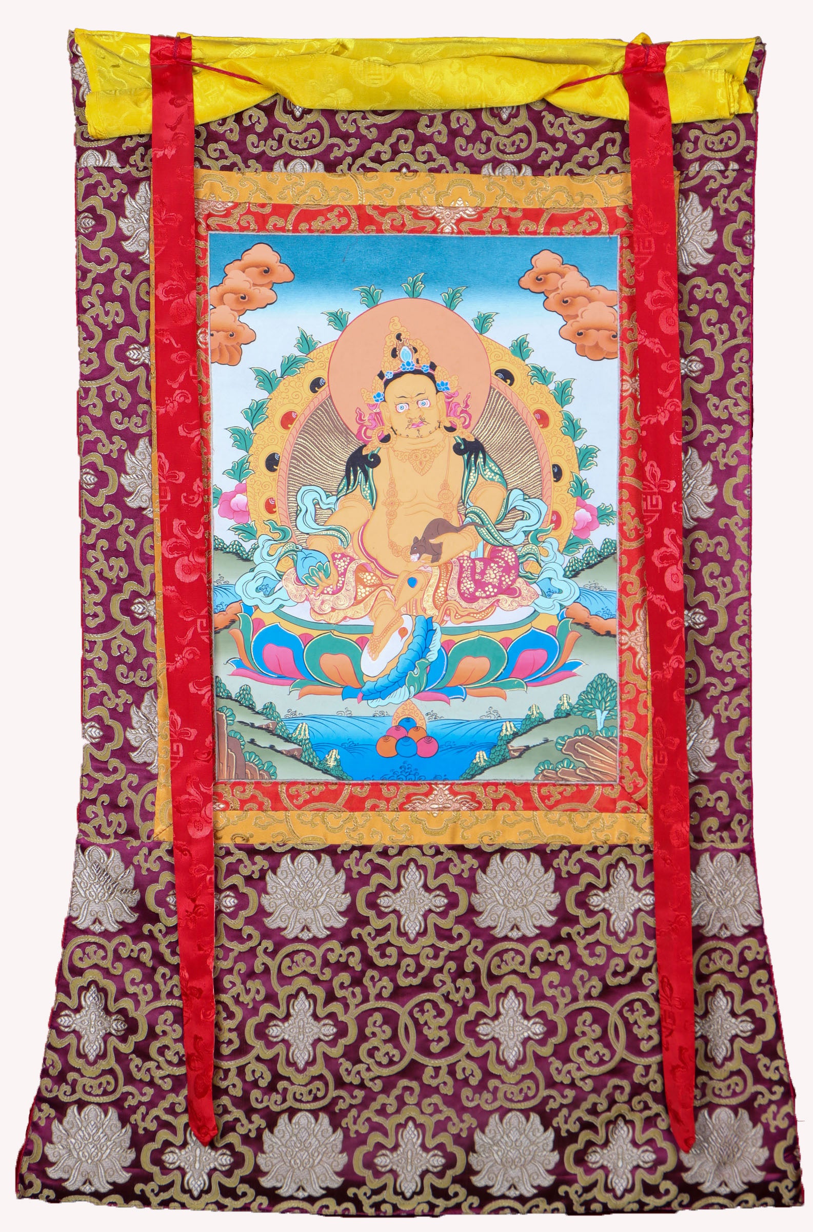 Zambala Brocade Thangka for wealth and prosperity.