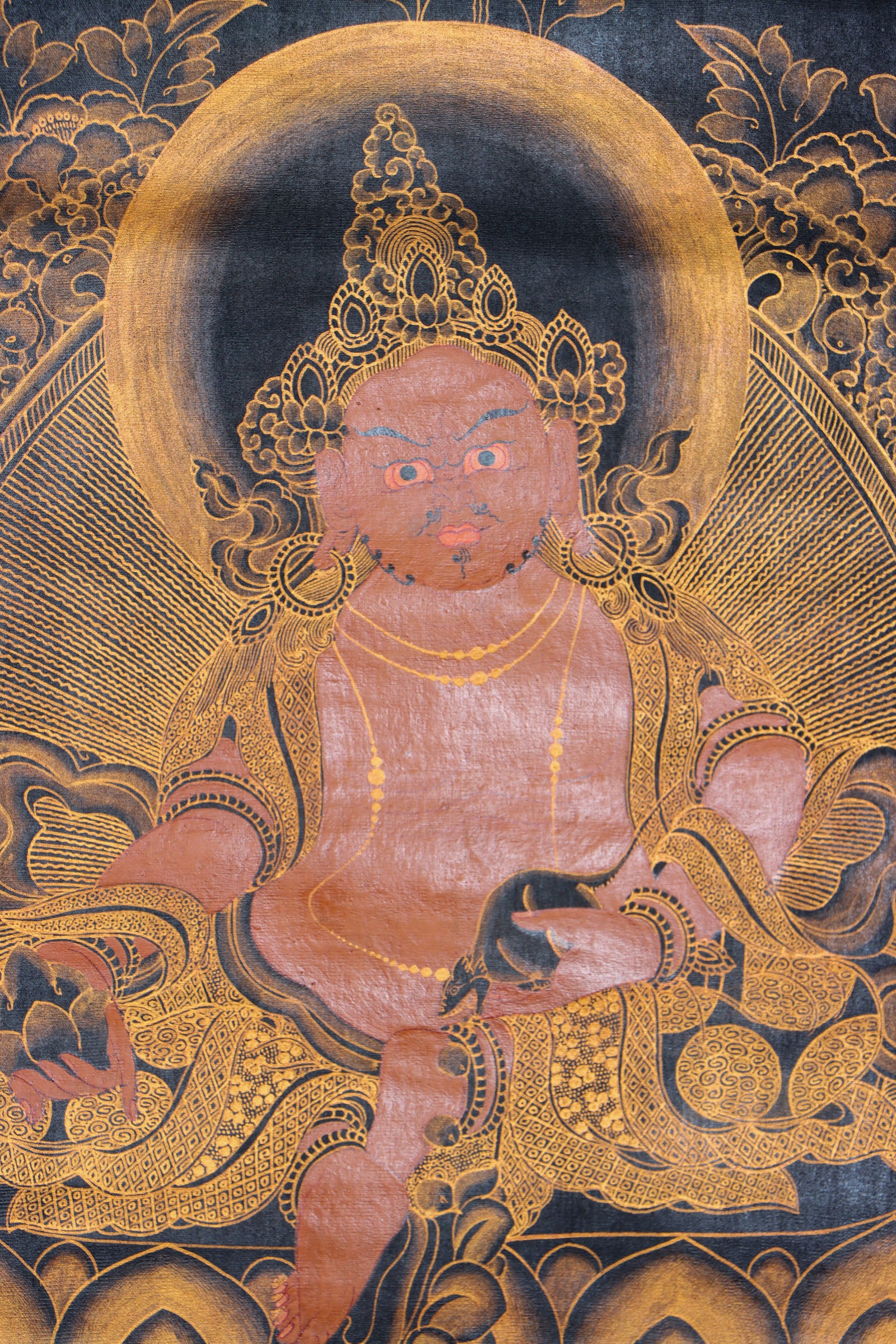 Antique Zambala Thangka Painting for wealth and prosperity.