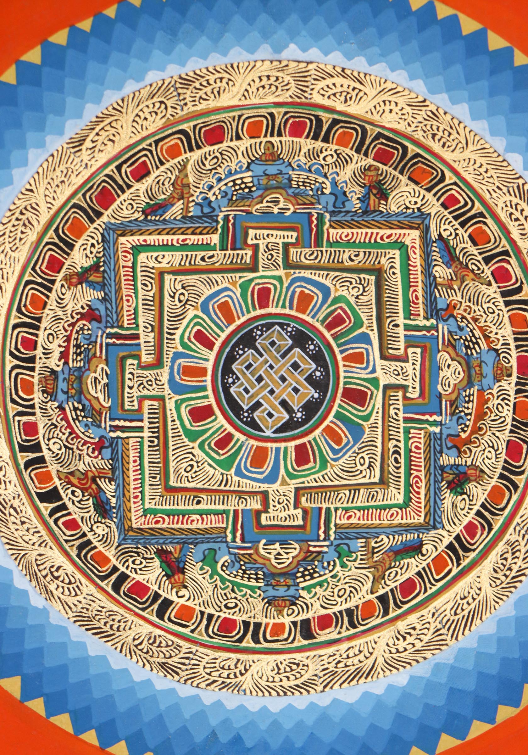Close view of Round Mandala Thangka painted by the skilled artisans of Nepal