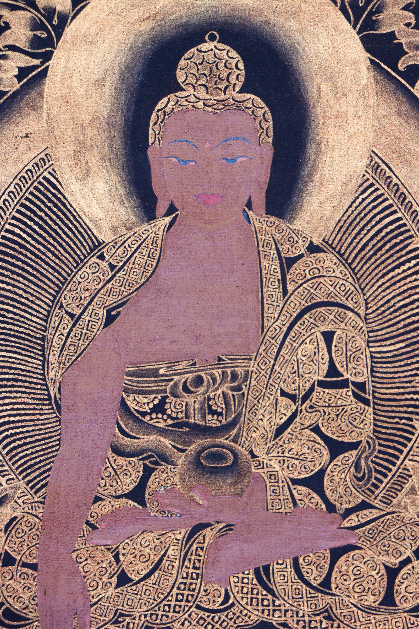 Antique Shakyamuni Buddha Thangka for wall decor.