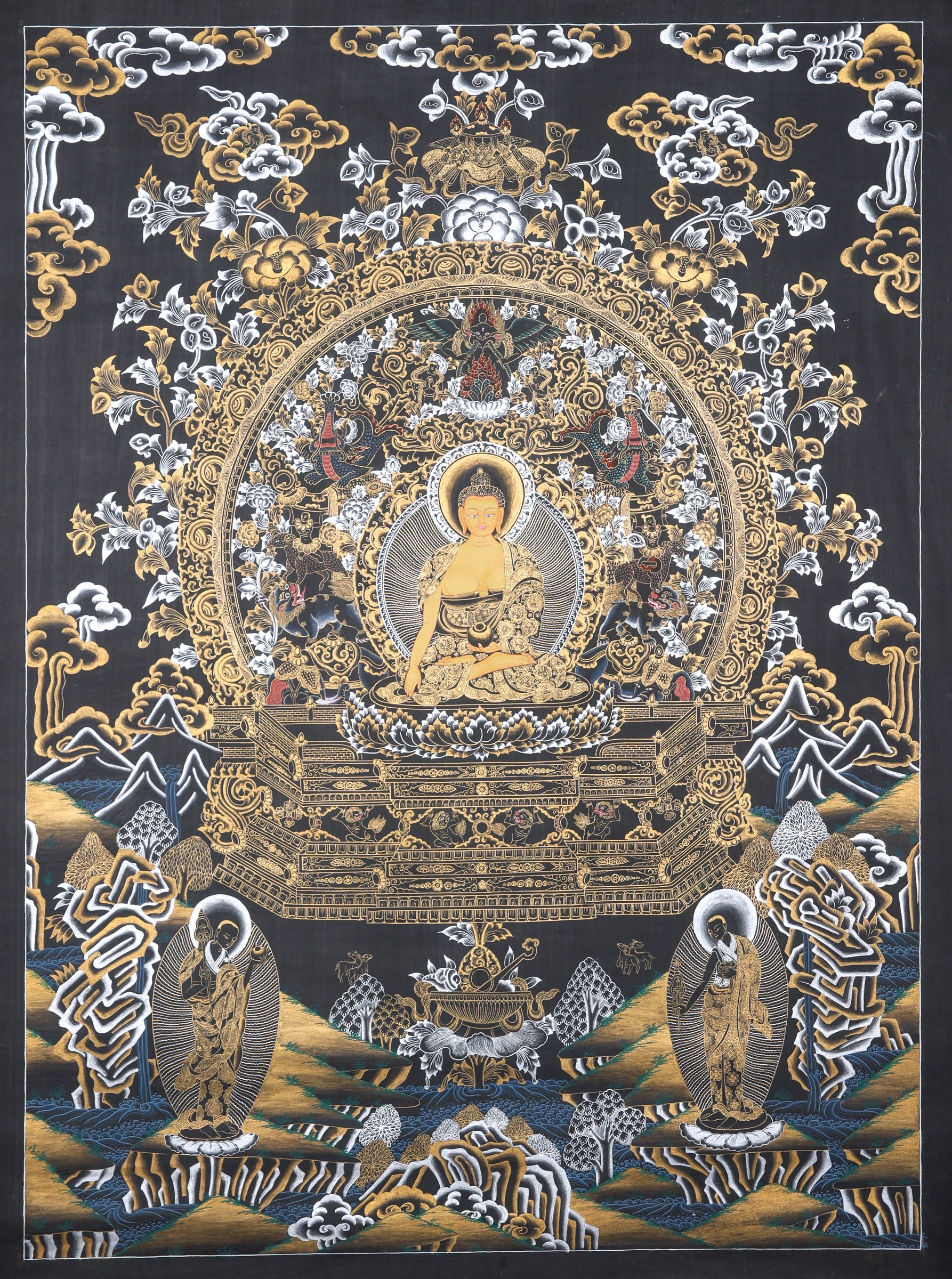 Shakyamuni Buddha Thangka Painting made on cotton canvas.