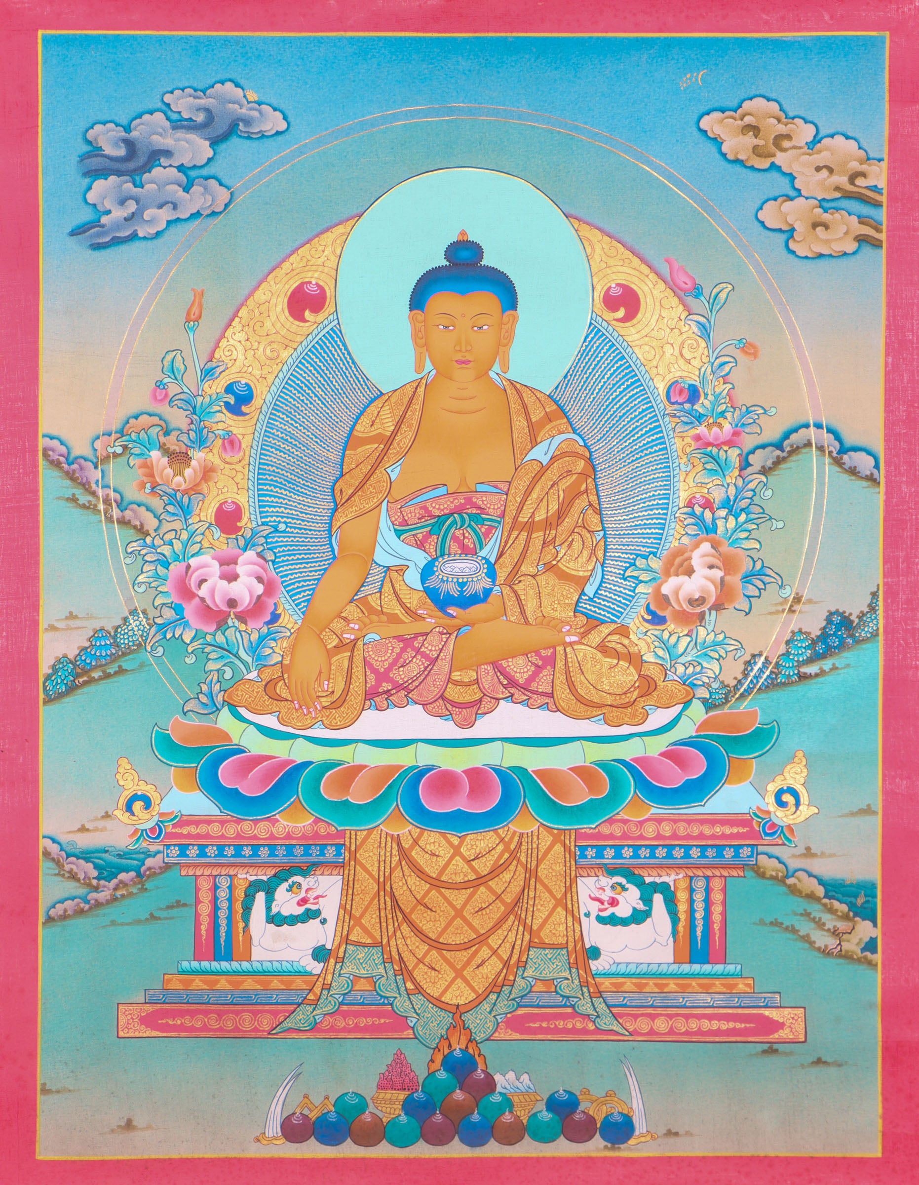 Shakyamuni Buddha Thangka Painting aids in meditating, inspiring reflection and deepening understanding of wisdom.