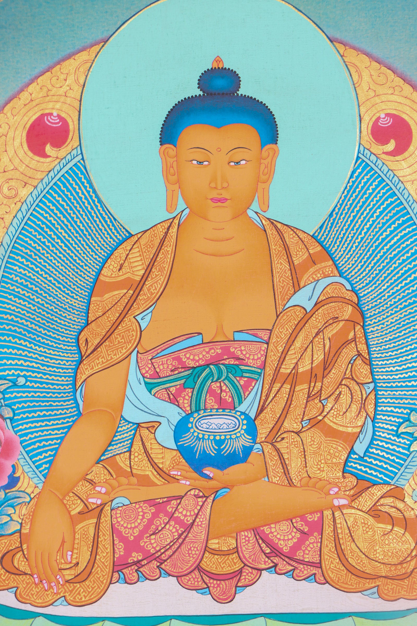 Shakyamuni Buddha Thangka Painting aids in meditating, inspiring reflection and deepening understanding of wisdom.