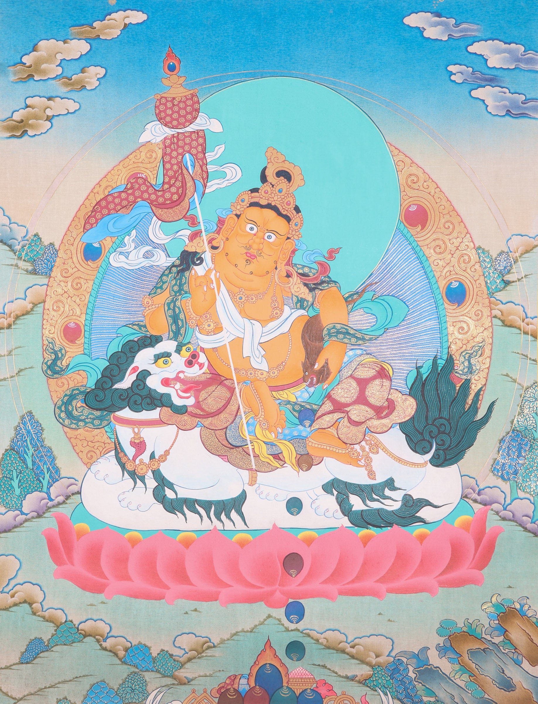 Singh Zambala Thangka Painting for wall decor.