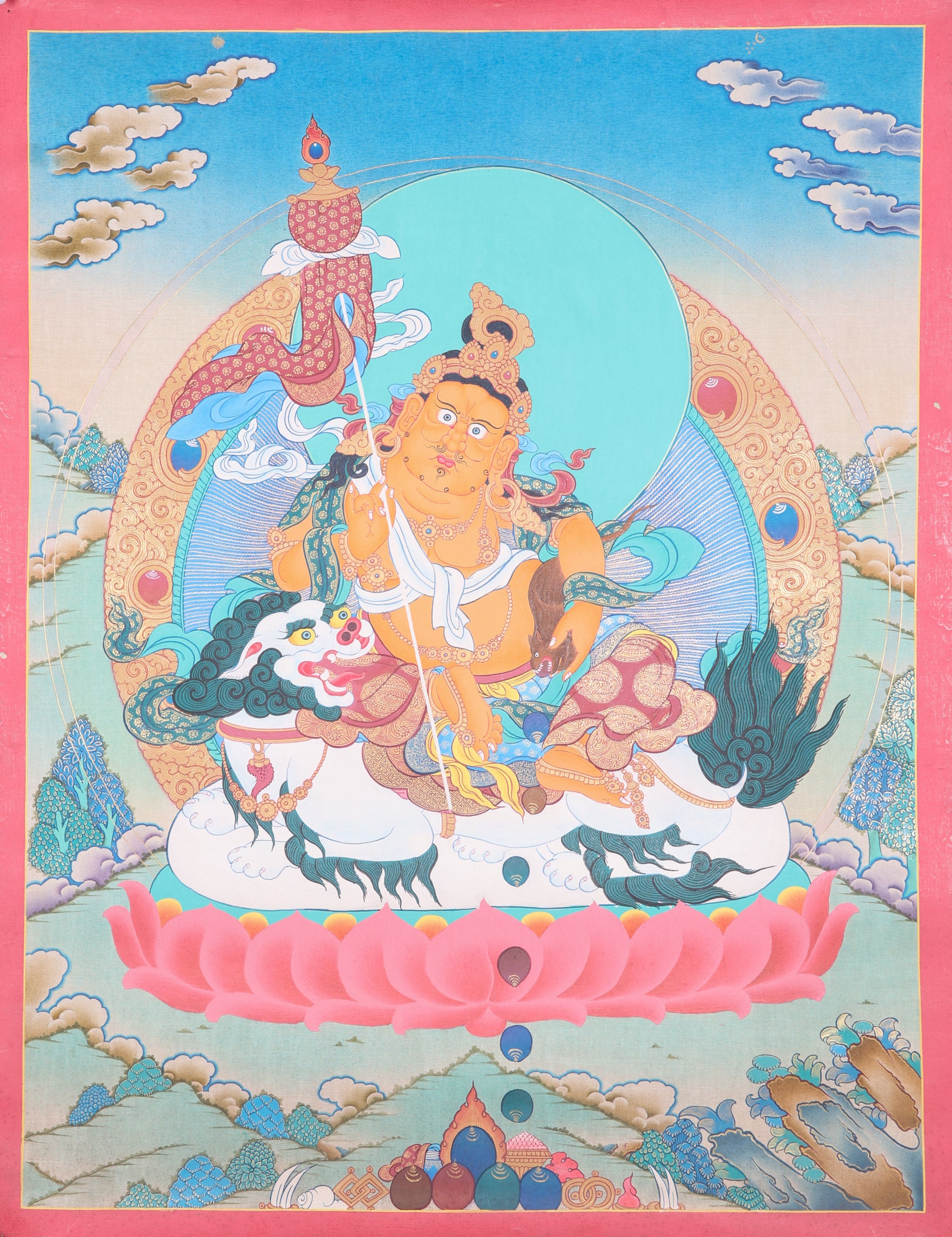 Singh Zambala Thangka Painting for wall decor.