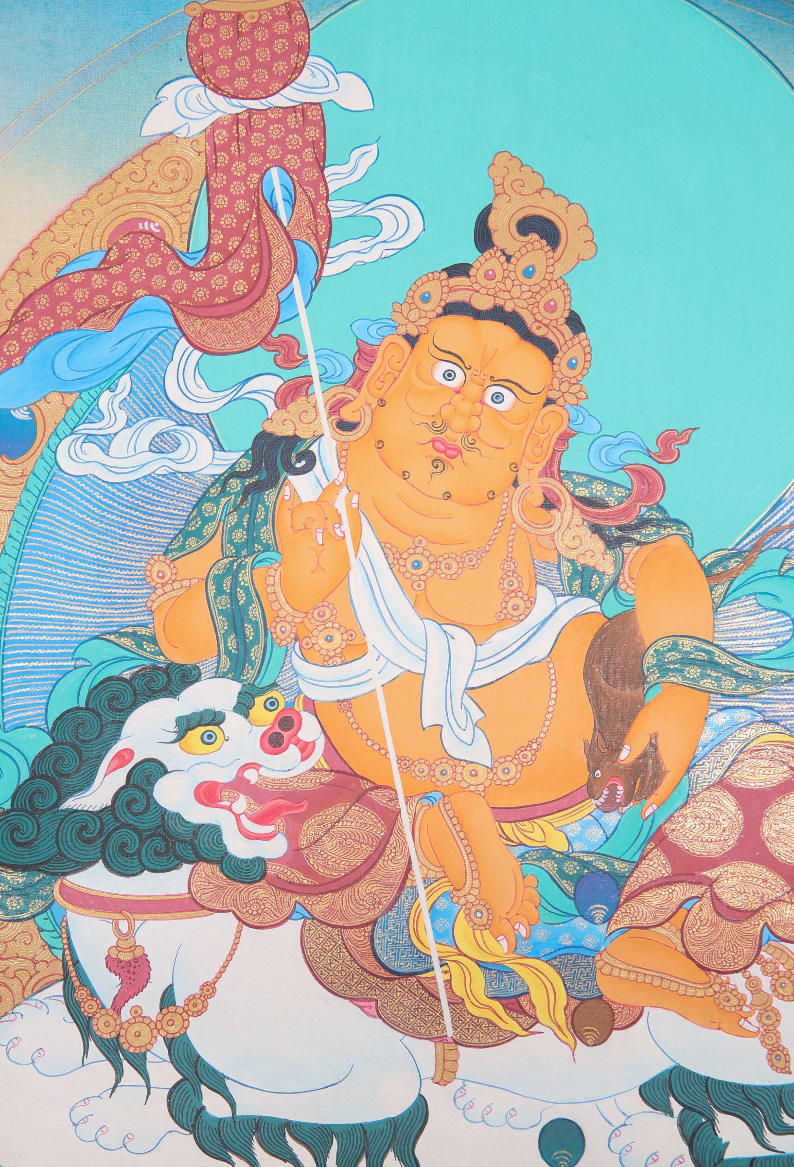 Singh Zambala Thangka Painting for wall decor.