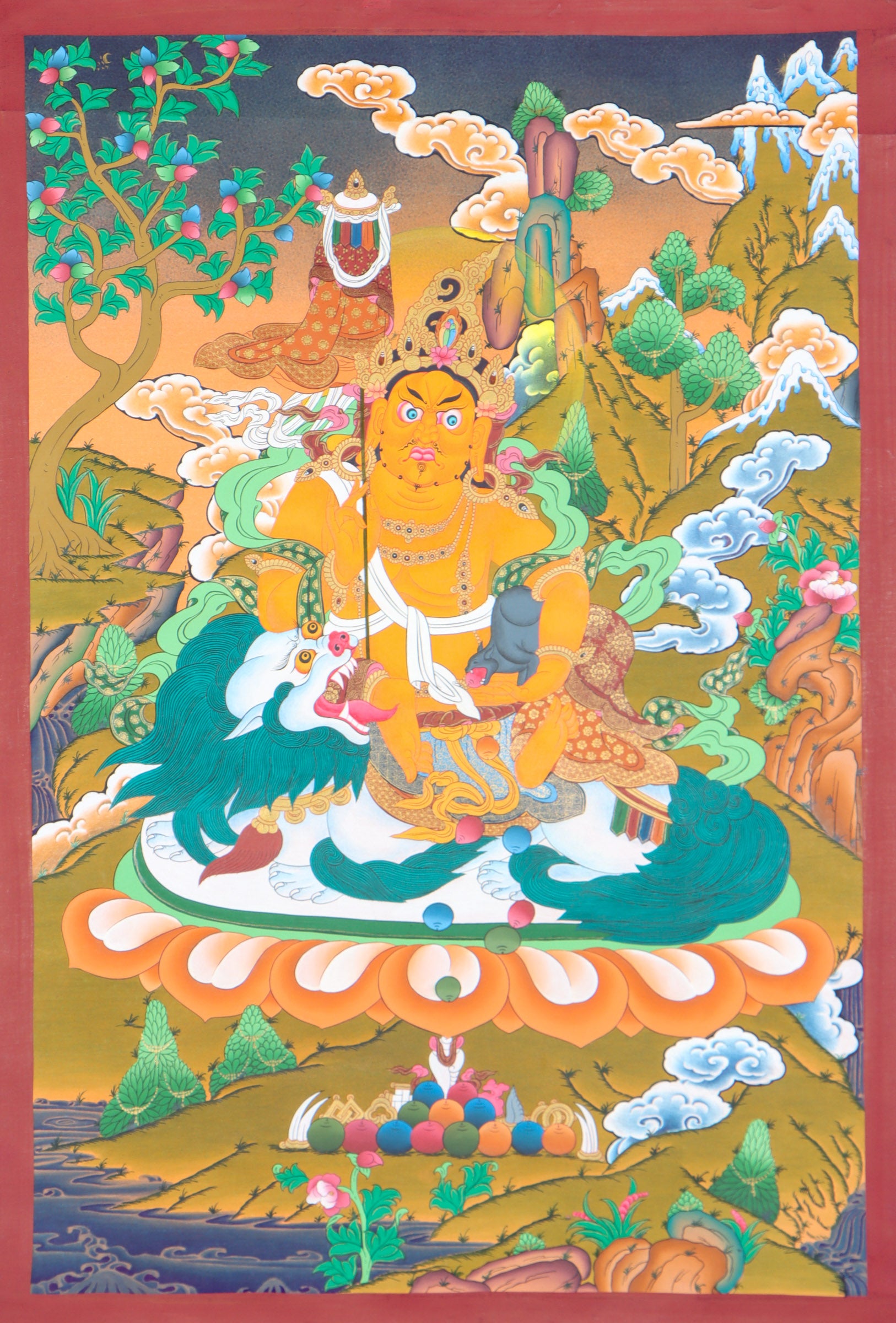 Singha Zambala Thangka Painting for wealth and abundance.