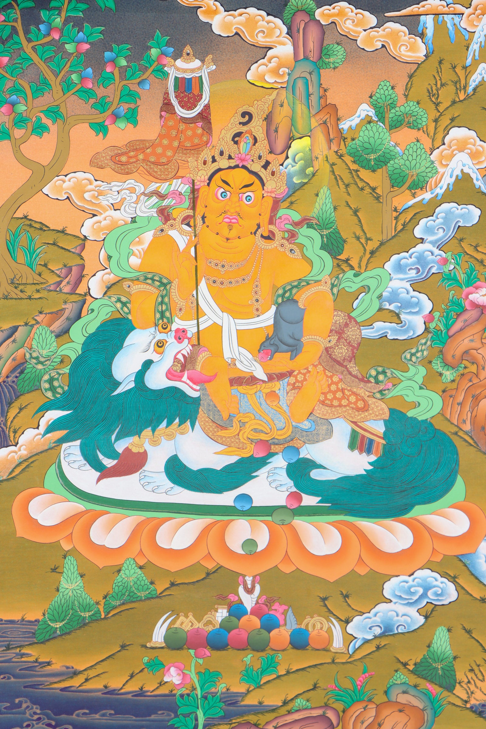 Singha Zambala Thangka Painting for wealth and abundance.