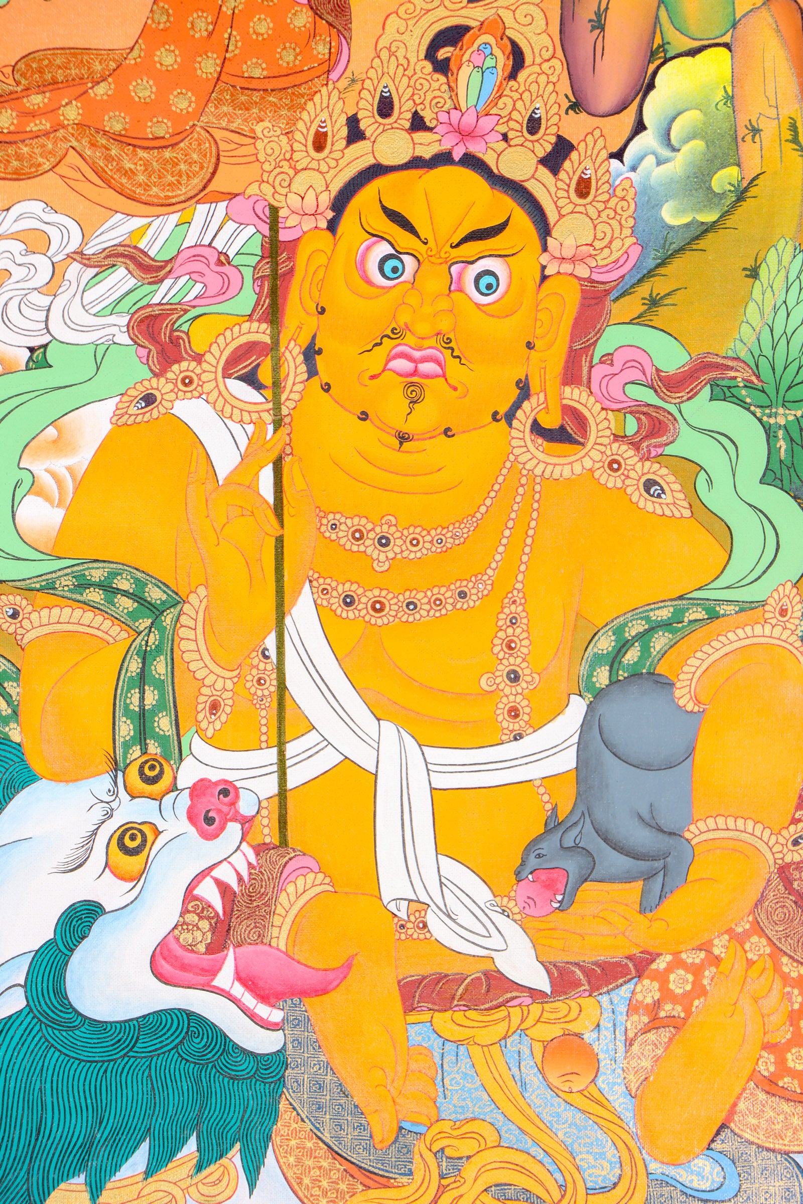 Singha Zambala Thangka Painting for wealth and abundance.