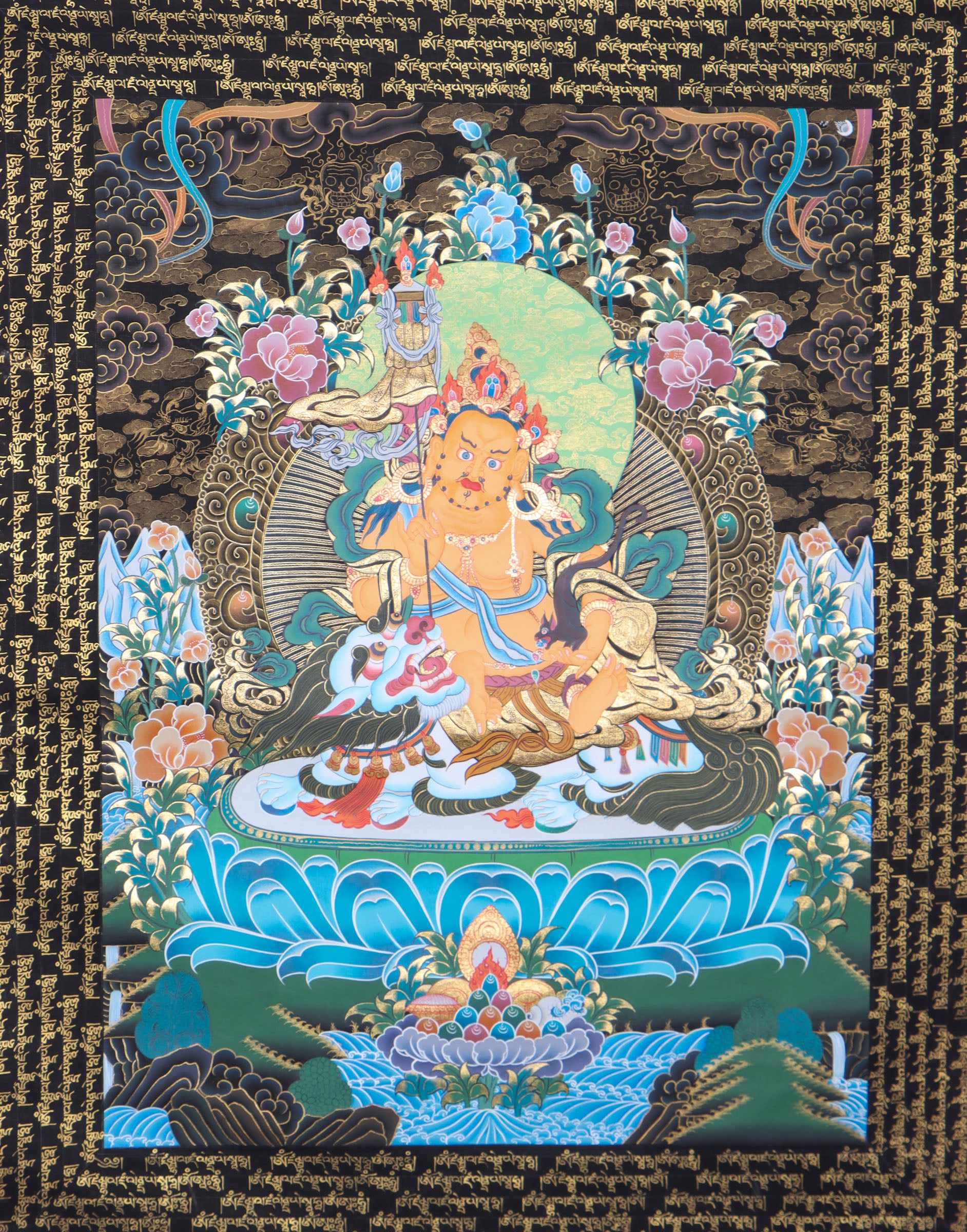 Singh Zambala Thangka Painting for wealth and prosperity.