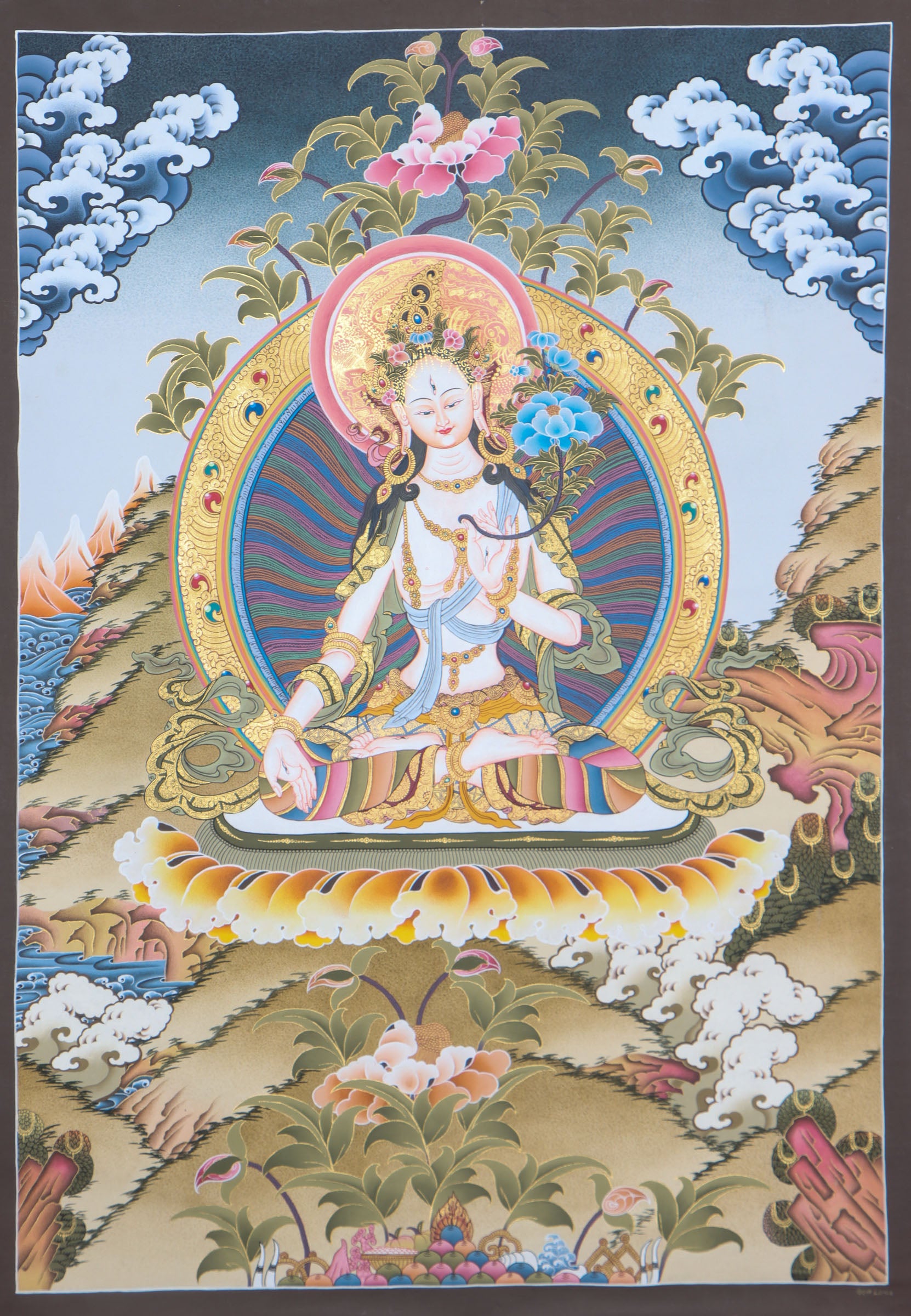 White Tara Thangka Painting for wall decor.