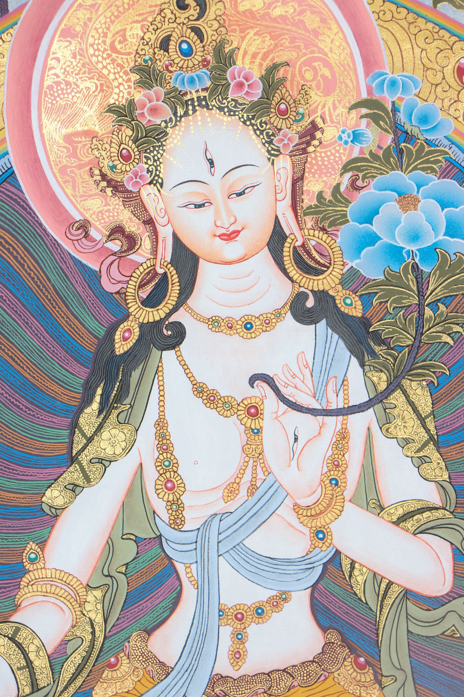 White Tara Thangka Painting for wall decor.