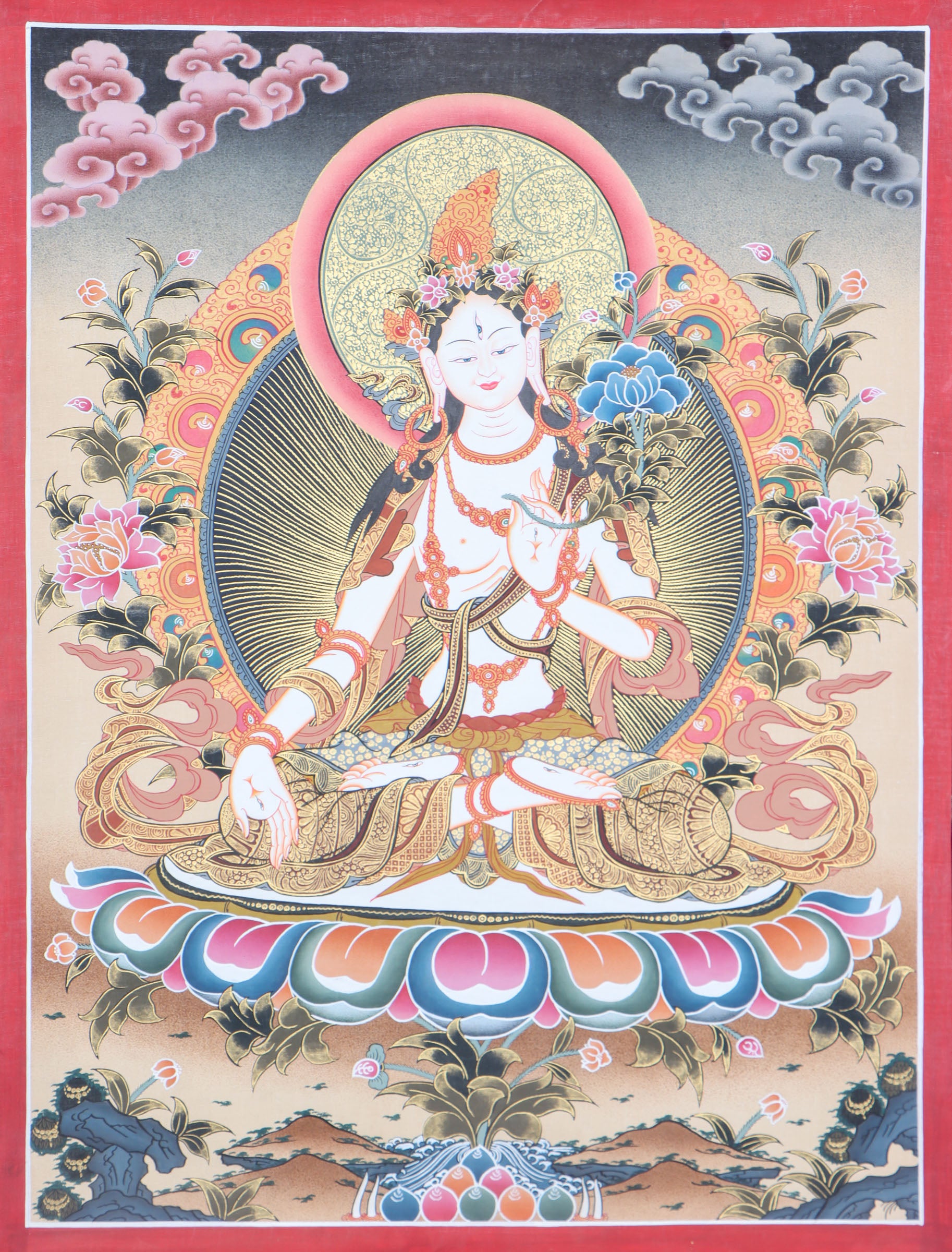 Hand-painted White Tara, Goddess of high quality Compassion, Tibetan Thangka Painting 17x21-Inch