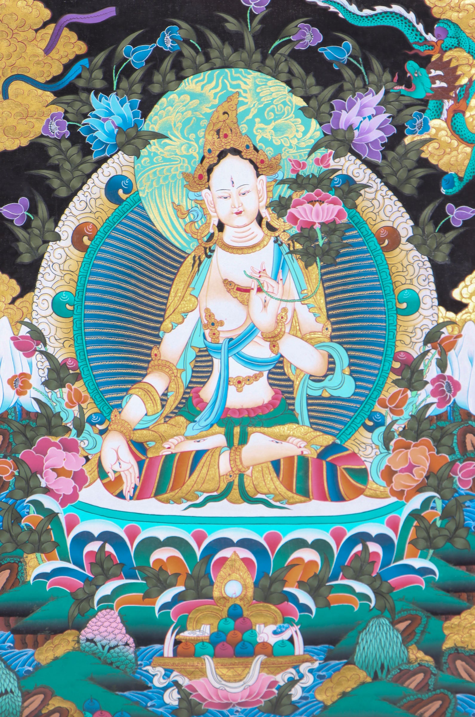White Tara Thangka Painting for meditation.