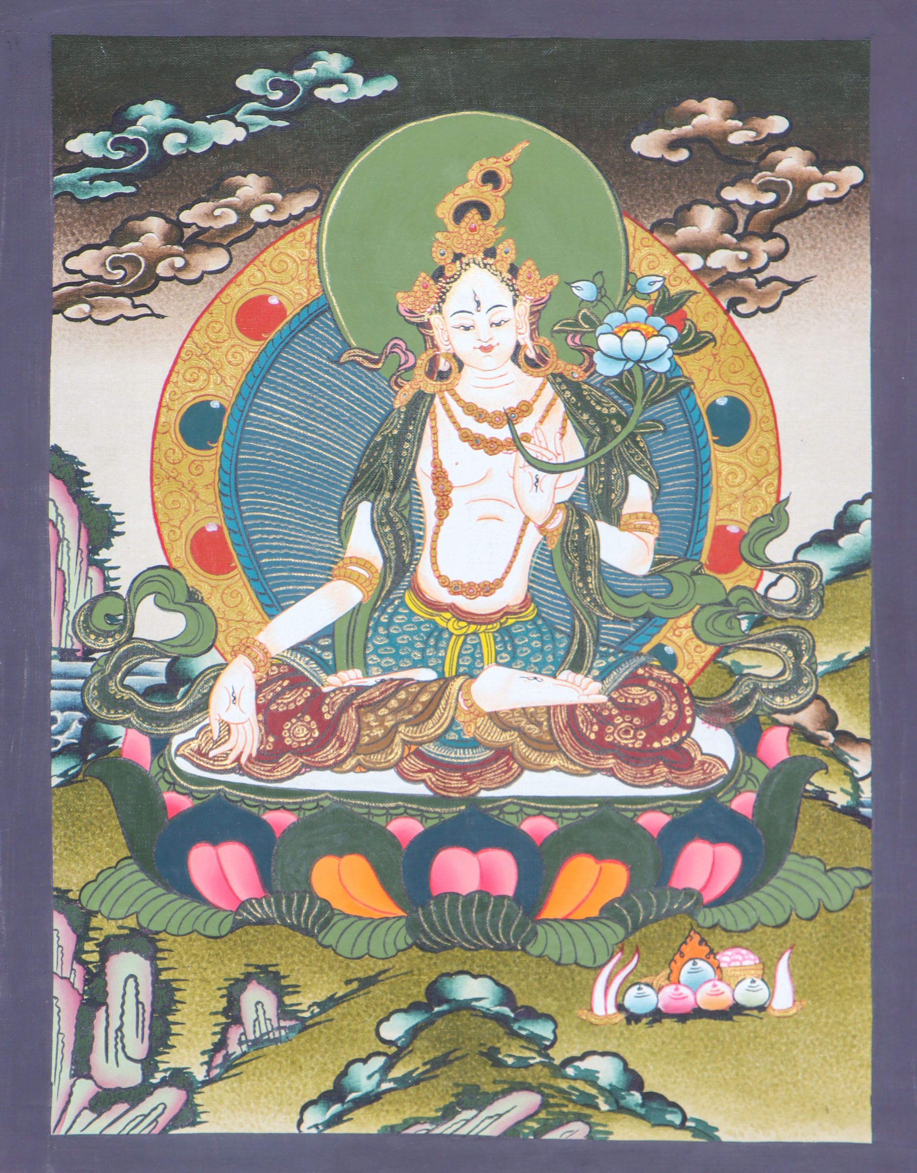 White Tara Thangka for wall decor and spirituality.