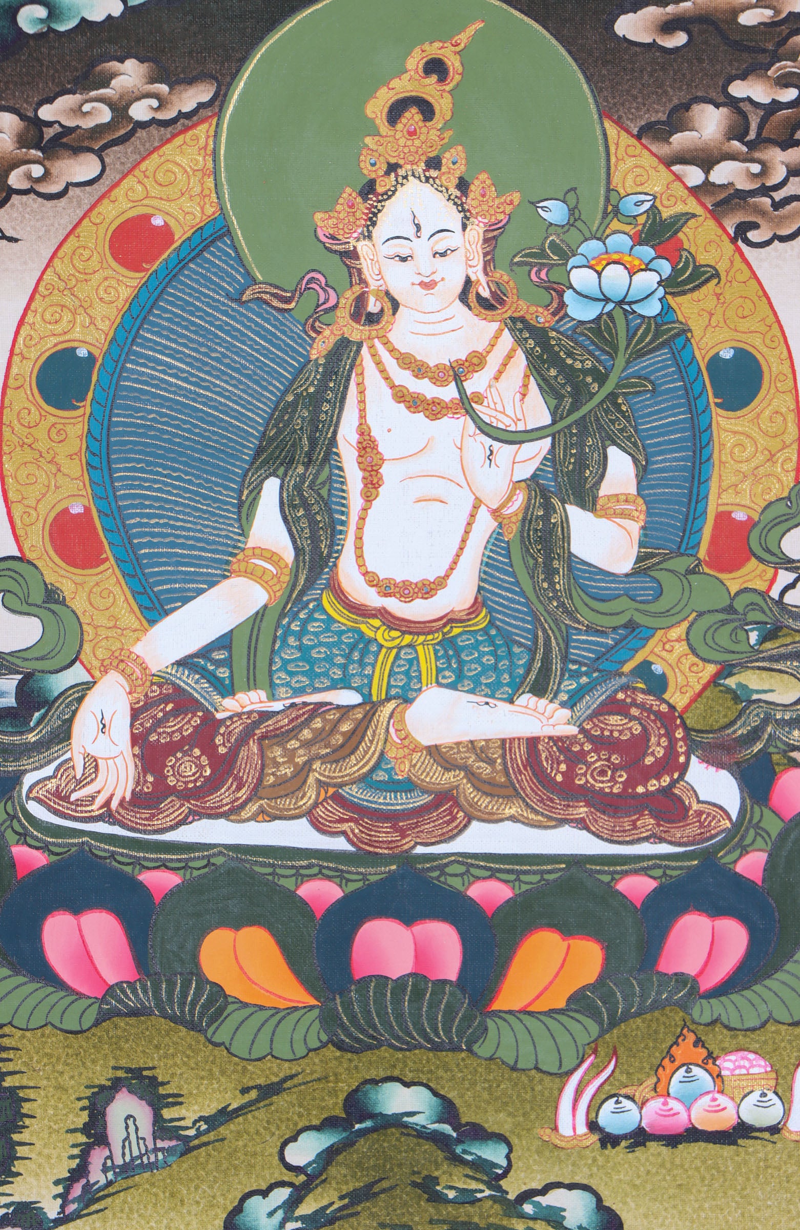 White Tara Thangka for wall decor and spirituality.