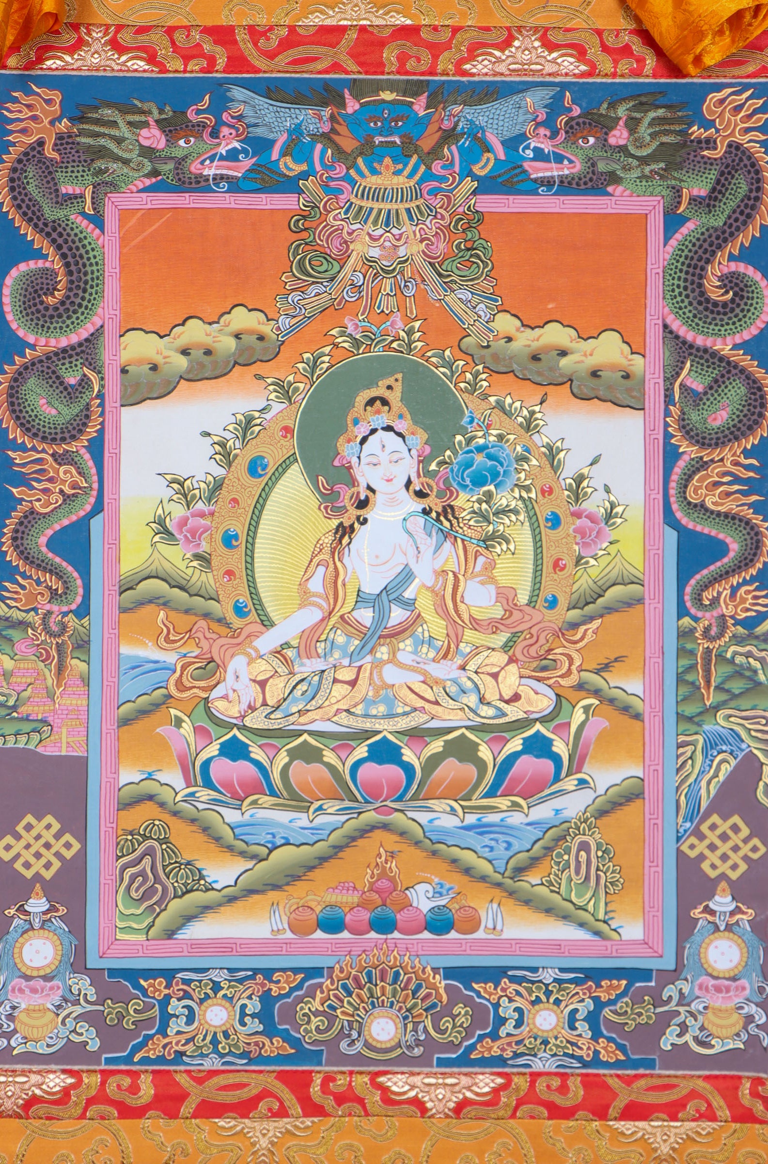 White Tara Thangka Painting for compassion, healing, and longevity.
