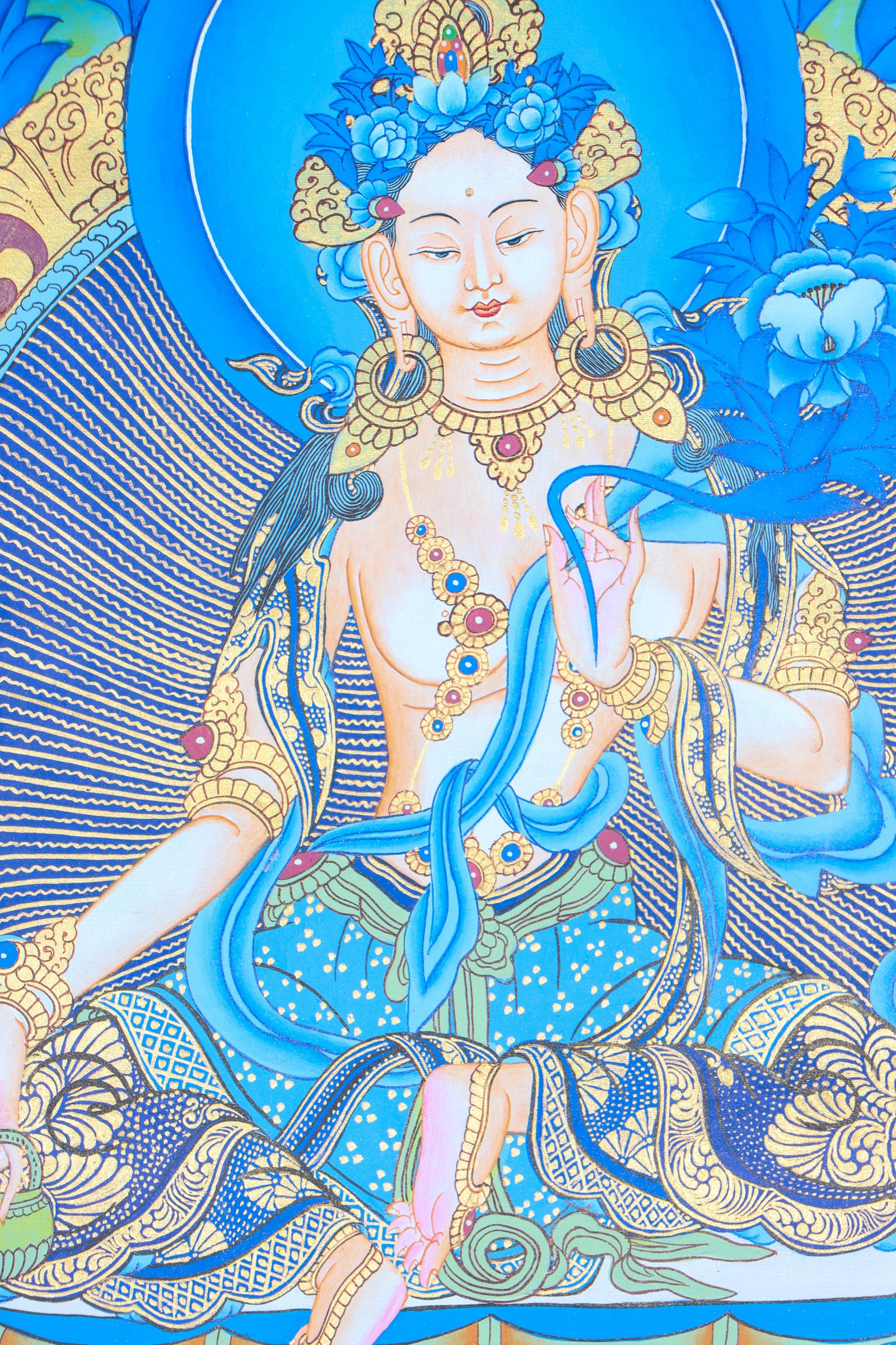 White Tara Thangka Painting for prayer and devotion.